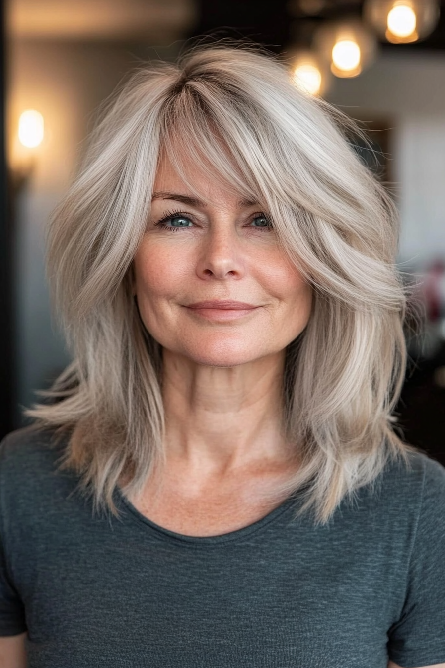 4. Ash Blonde Shaggy Wolf Cut with Curtain Fringe (Shaggy Hairstyles For Older Women) - Shaggy Hairstyles For Older Women