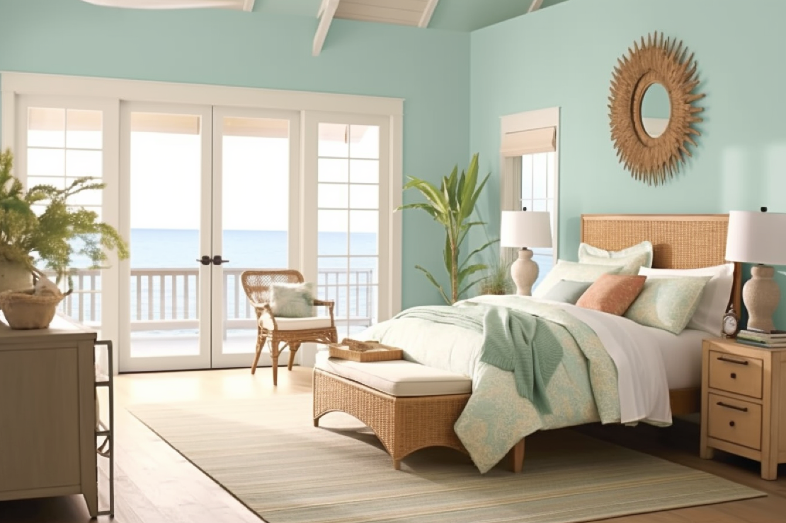 4. Bedroom color scheme that's reminiscent of a day at the beach.