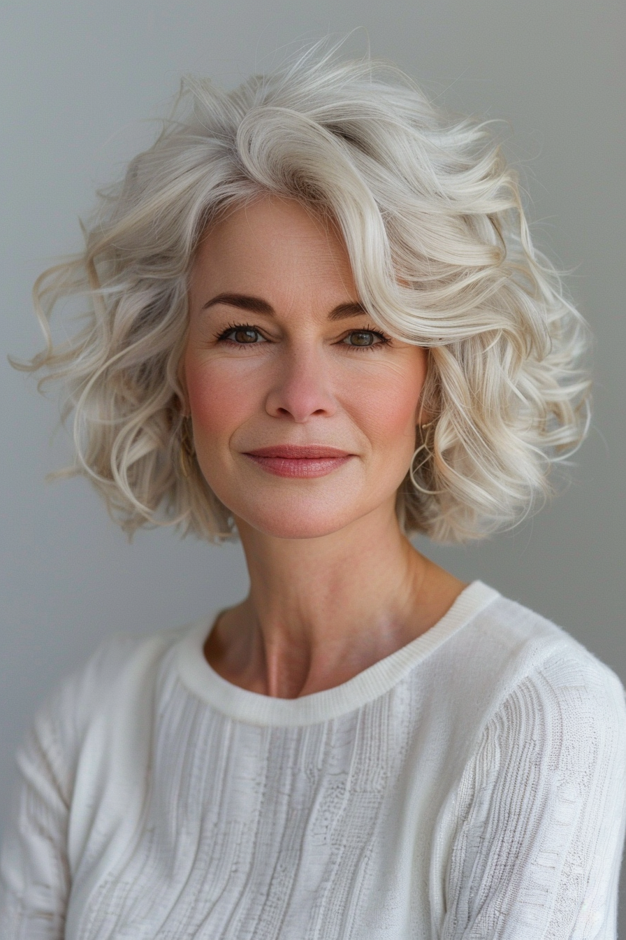 4. Curly Bob for Senior Citizens with Subtle Lowlights - Short Hairstyles For Women Over 60 With Fine Hair