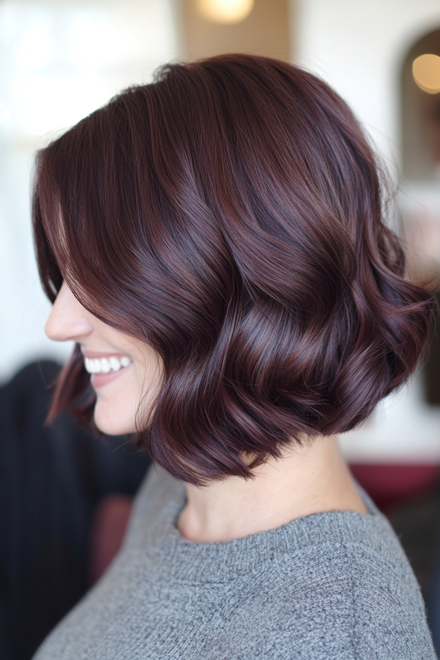 4. Curved Bob in Deep Mahogany (Bob Haircuts For Women) - Bob Haircuts For Women