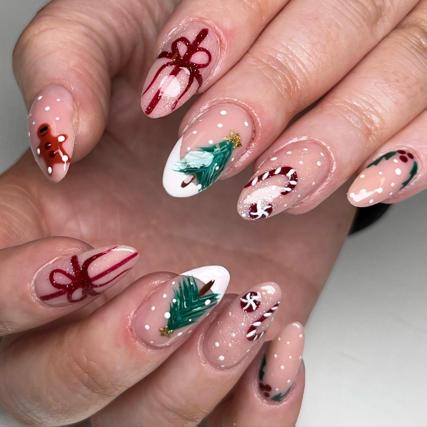 4. Gift Wrapped Classic Christmas (Christmas Dip Nail Ideas)