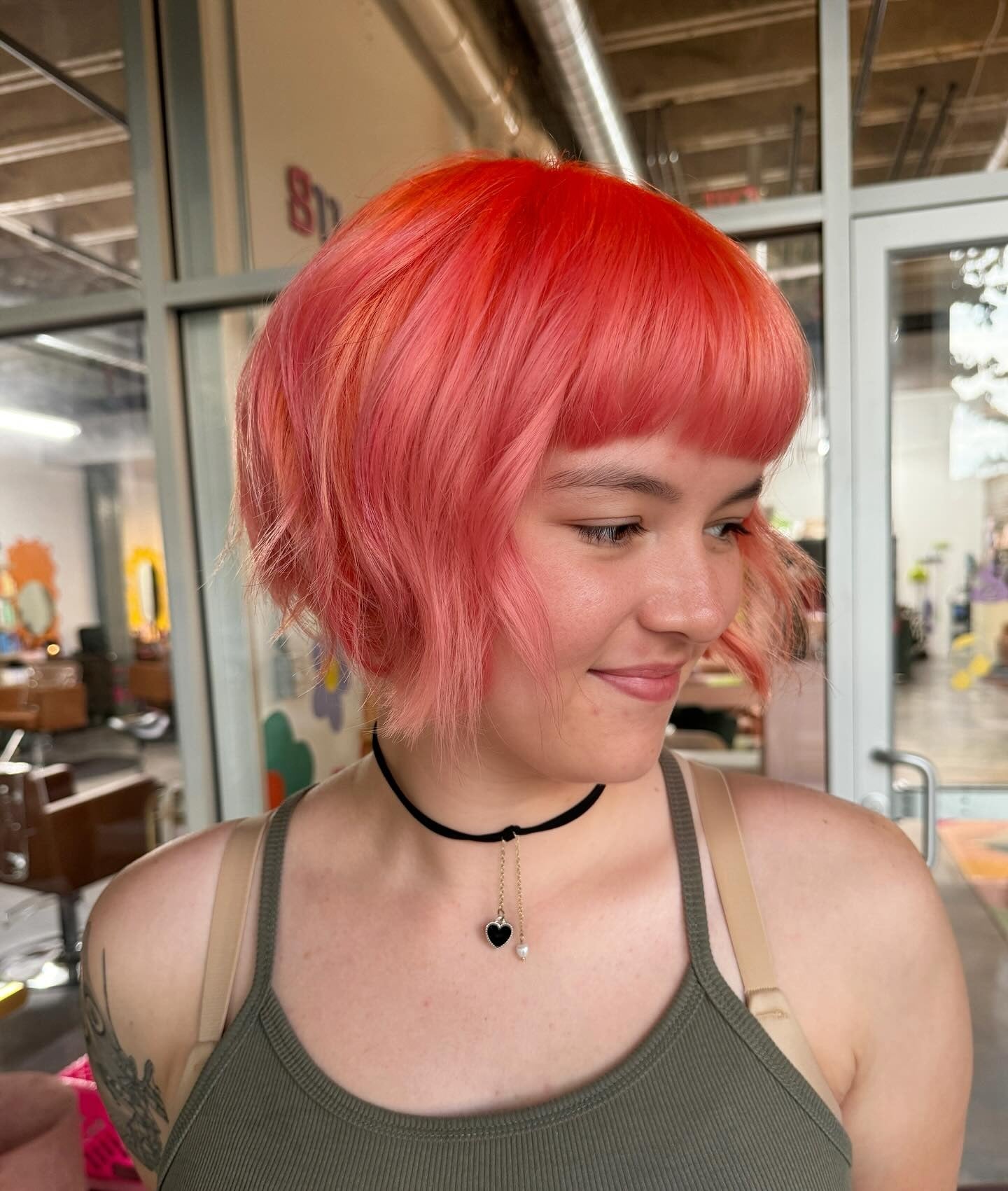 4. Playful Peach Shaggy Bob with Micro Fringe (Bob Hairstyles with Bangs)