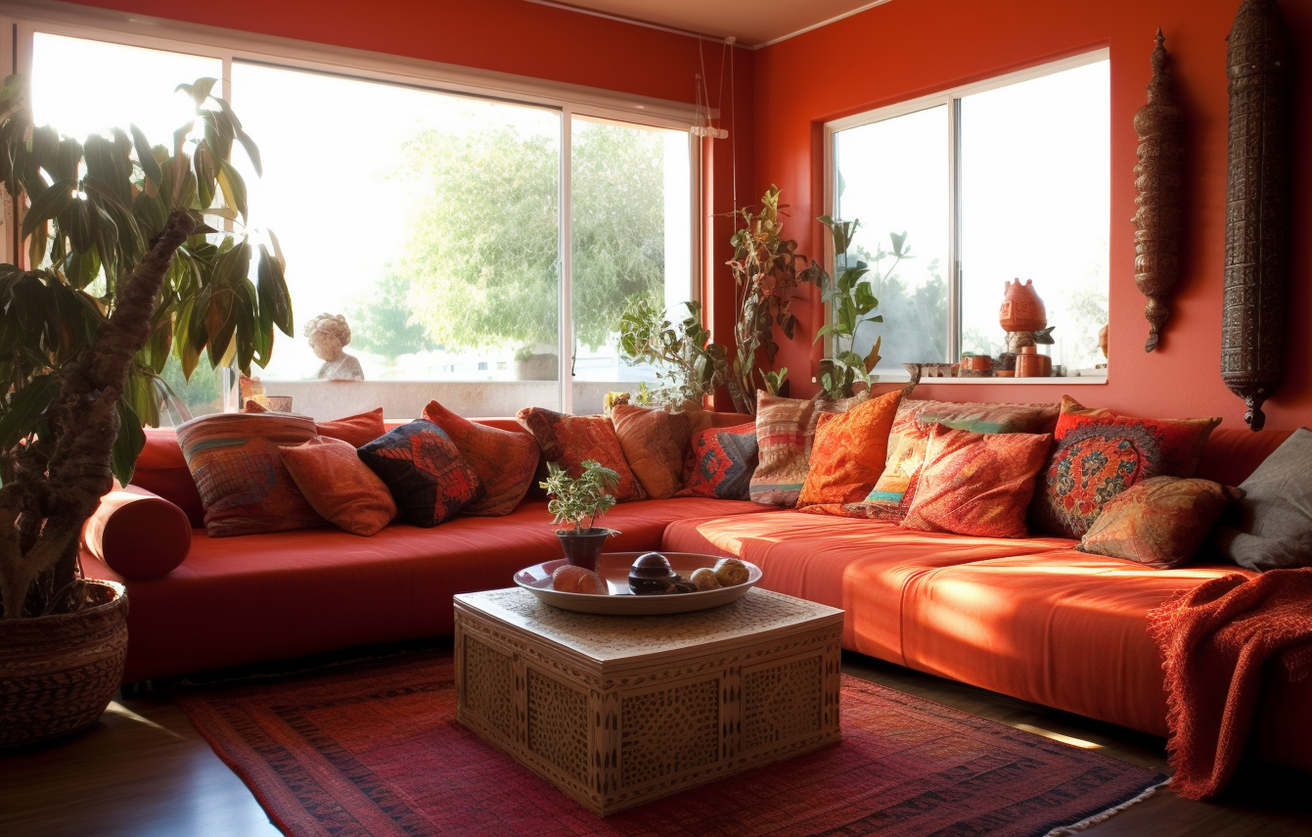 4. Red and Orange Color Scheme - Bohemian Lounge