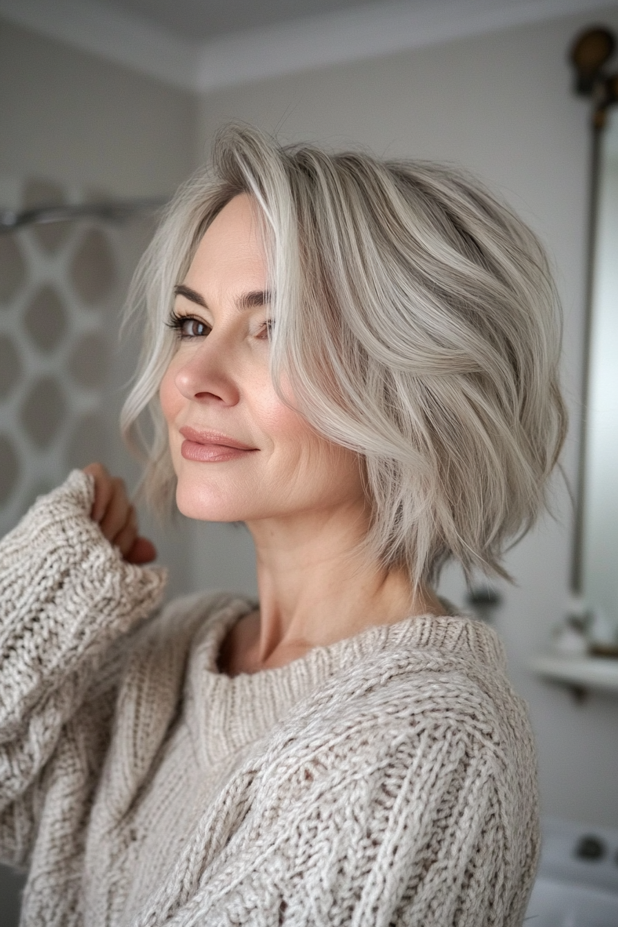 4. Short Shag with Icy Blonde Accents (Hairstyles For Older Women With Thin Hair) - Hairstyles For Older Women With Thin Hair