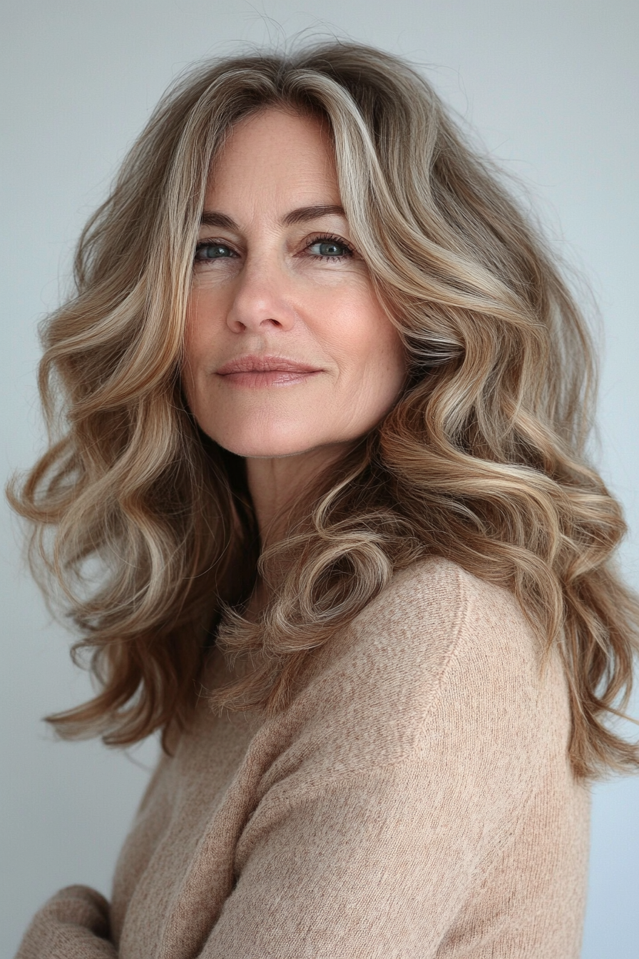 4. Textured Caramel Waves for Winter (Medium Length Hairstyles For Older Women) - Medium Length Hairstyles For Older Women