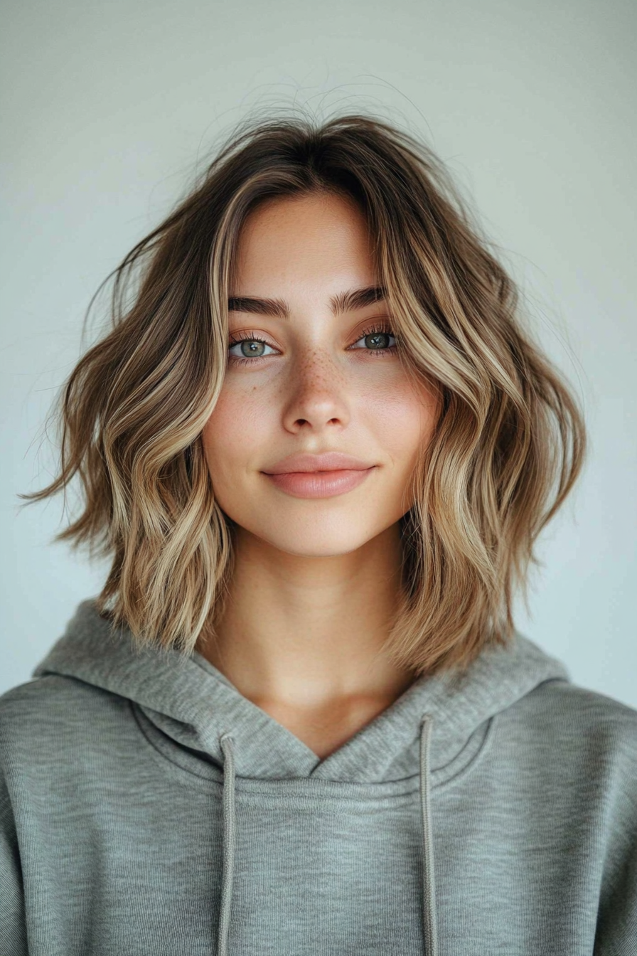 4. Tousled Lob with Balayage (Short Hairstyles With Layers) - Short Hairstyles With Layers
