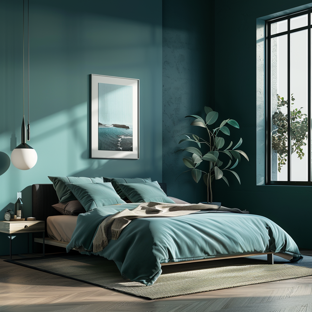 Minimalistic Teal Bedroom Design Ideas