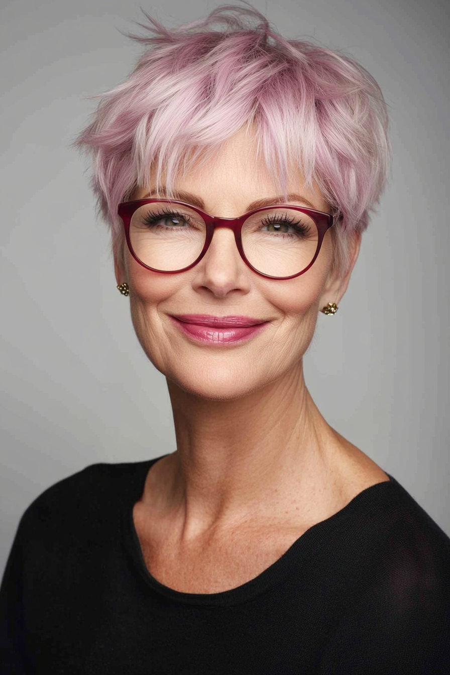49. Muted Rose Pixie with Undercut - Short Hairstyles For Women Over 50 With Glasses