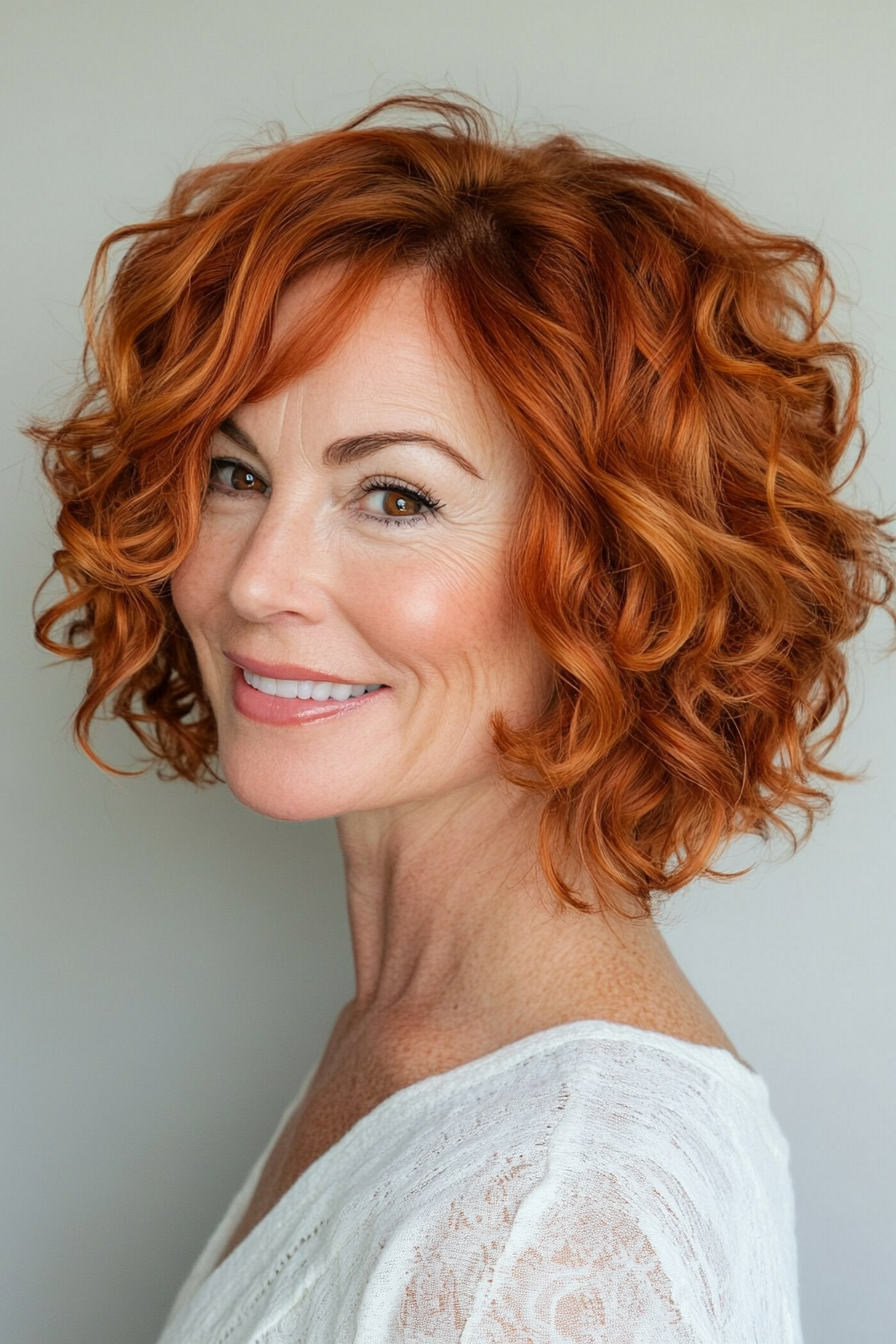 5. Curly Bob with Copper Highlights (Short Bob Hairstyles For Women Over 50) - Short Bob Hairstyles For Women