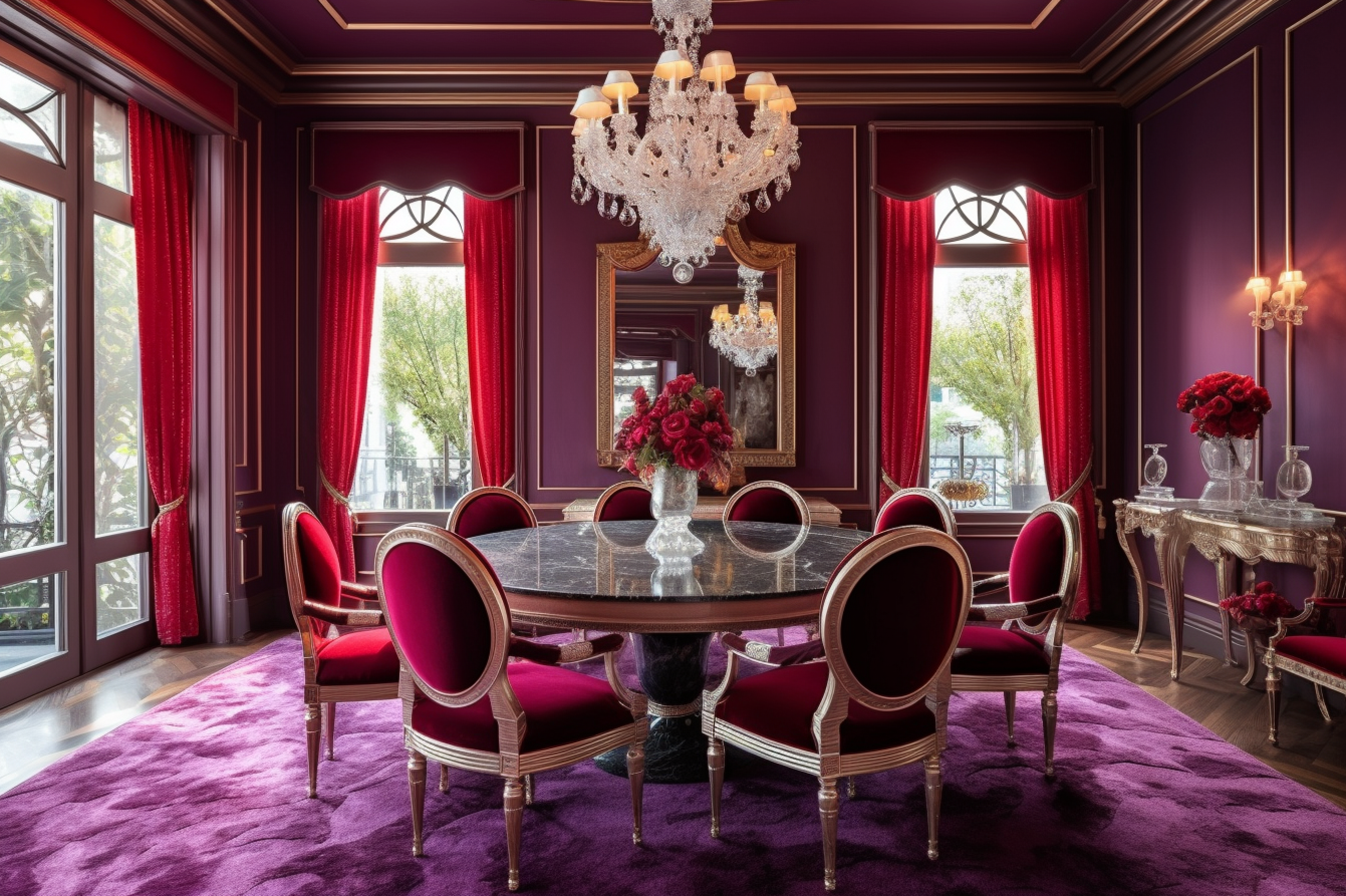 5. Red and Purple Color Scheme - Glamorous Dining Room