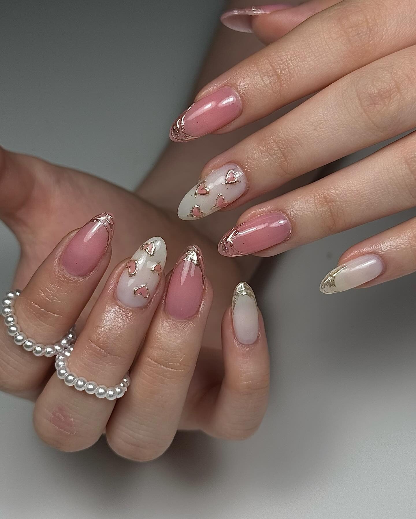 5. Romantic Baby Pink with Gold Foil and Hearts (Baby Pink Nail Ideas)