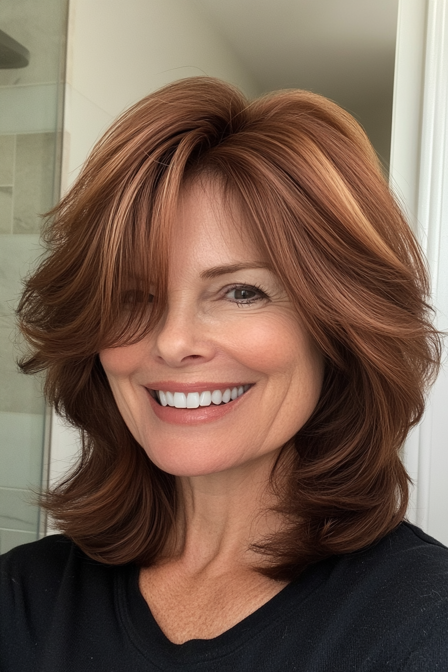 5. Soft Shag with Auburn Tint (Round Face Haircuts For Women Over 50) - Round Face Haircuts For Women Over 50
