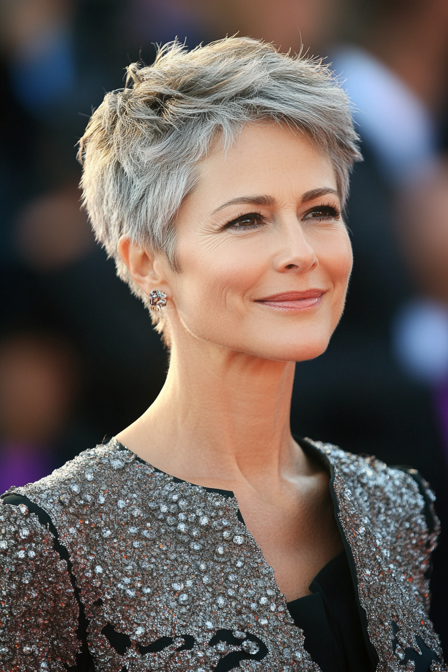 5. Textured Salt and Pepper Pixie (Short Haircuts For Women Over 50) - Short Haircuts For Women Over 50