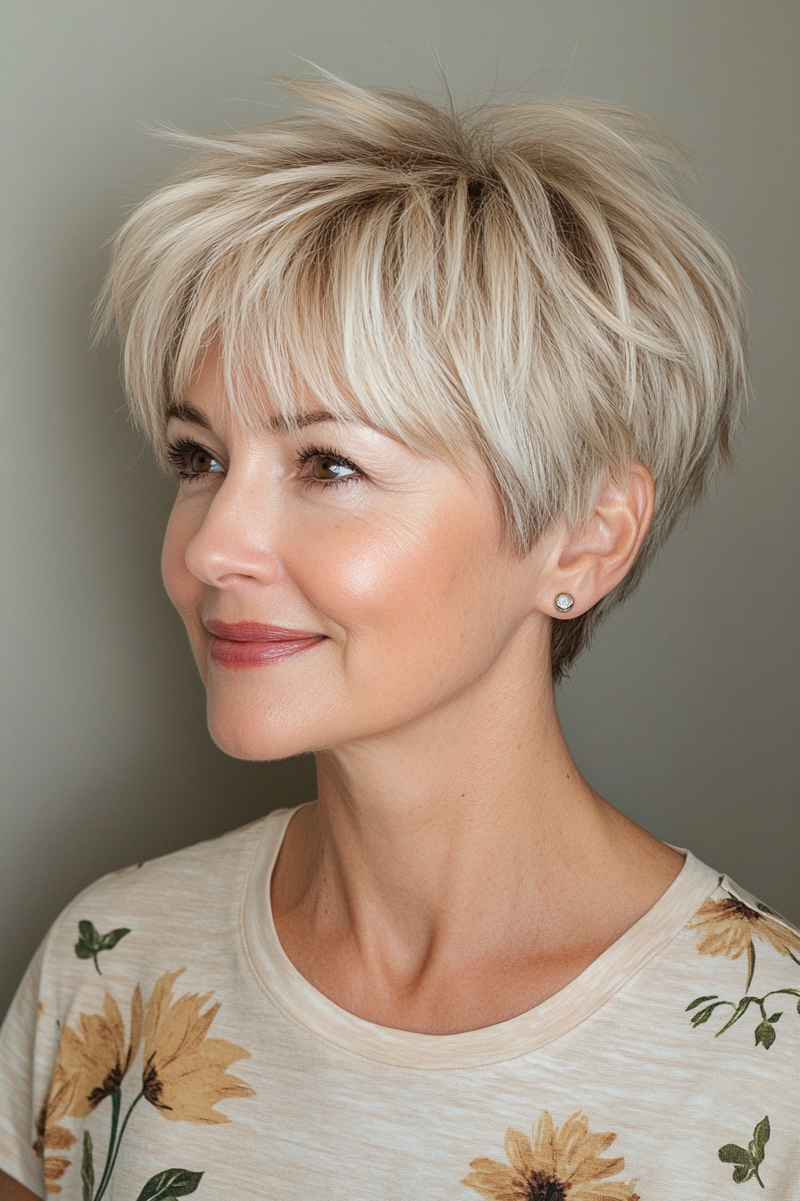 5. Warm Honey Blonde Layered Pixie (Short Hairstyles For Older Women With Fine Hair) - Short Hairstyles For Older Women With Fine Hair