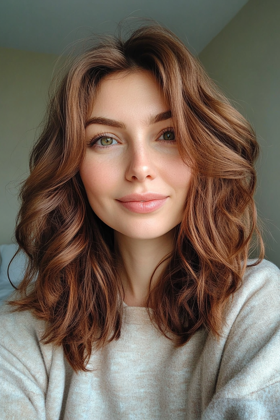 6. Chestnut Brown Layers (Medium Length Wavy Hairstyles) - Medium Length Wavy Hairstyles