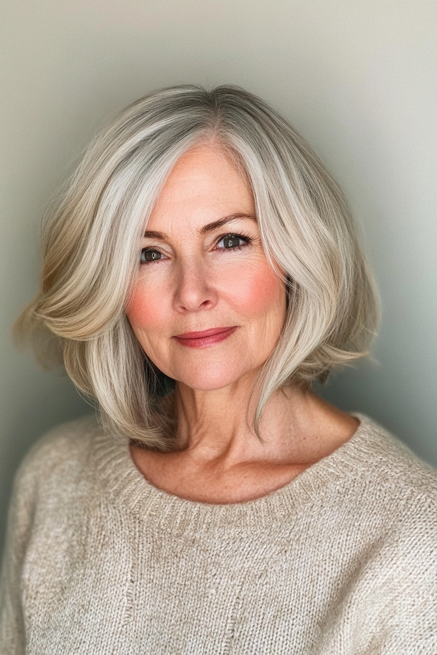 6. Classic Blonde Bob with Subtle Layers (Medium Length Hairstyles For Older Women) - Medium Length Hairstyles For Older Women