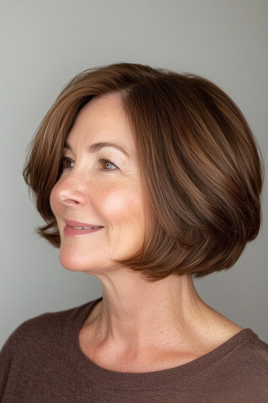 6. Classic French Bob in Chestnut Brown (Short Bob Hairstyles For Women Over 50) - Short Bob Hairstyles For Women