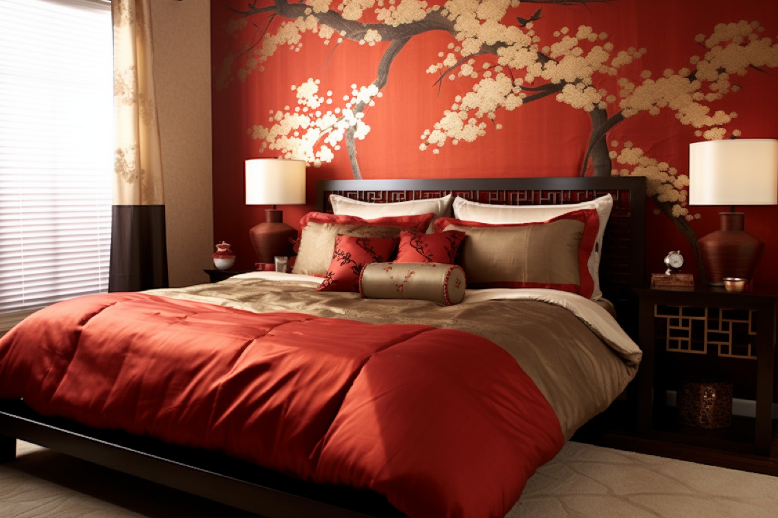 6. Red and Gold Color Scheme - Asian-inspired Bedroom