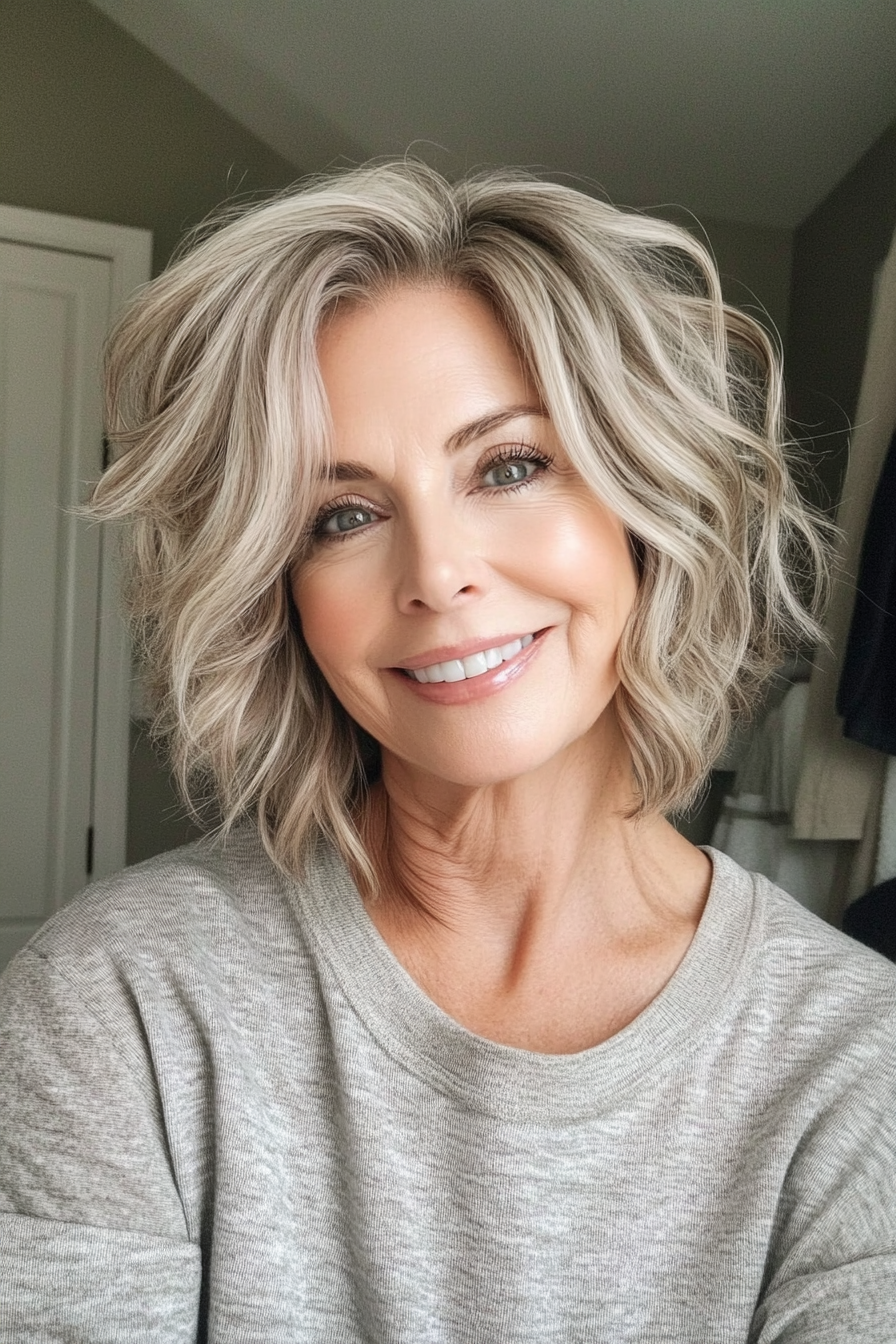 6. Wavy A-Line Bob with Subtle Highlights (Short Hairstyles For Older Women) - Short Hairstyles For Older Women