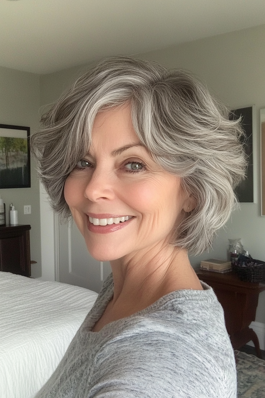 6. Wavy Crop in Salt-and-Pepper Blend (Short Hairstyles For Women Over 60 With Fine Hair) - Short Hairstyles For Women Over 60 With Fine Hair
