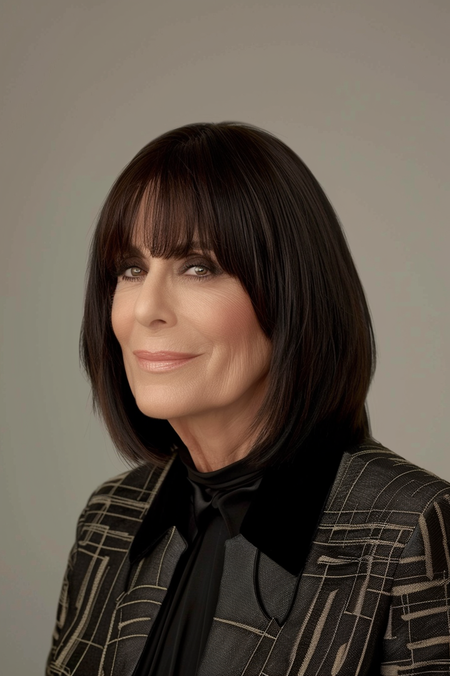 7. Blunt Cut with Bangs - Hairstyles For Women Over 70