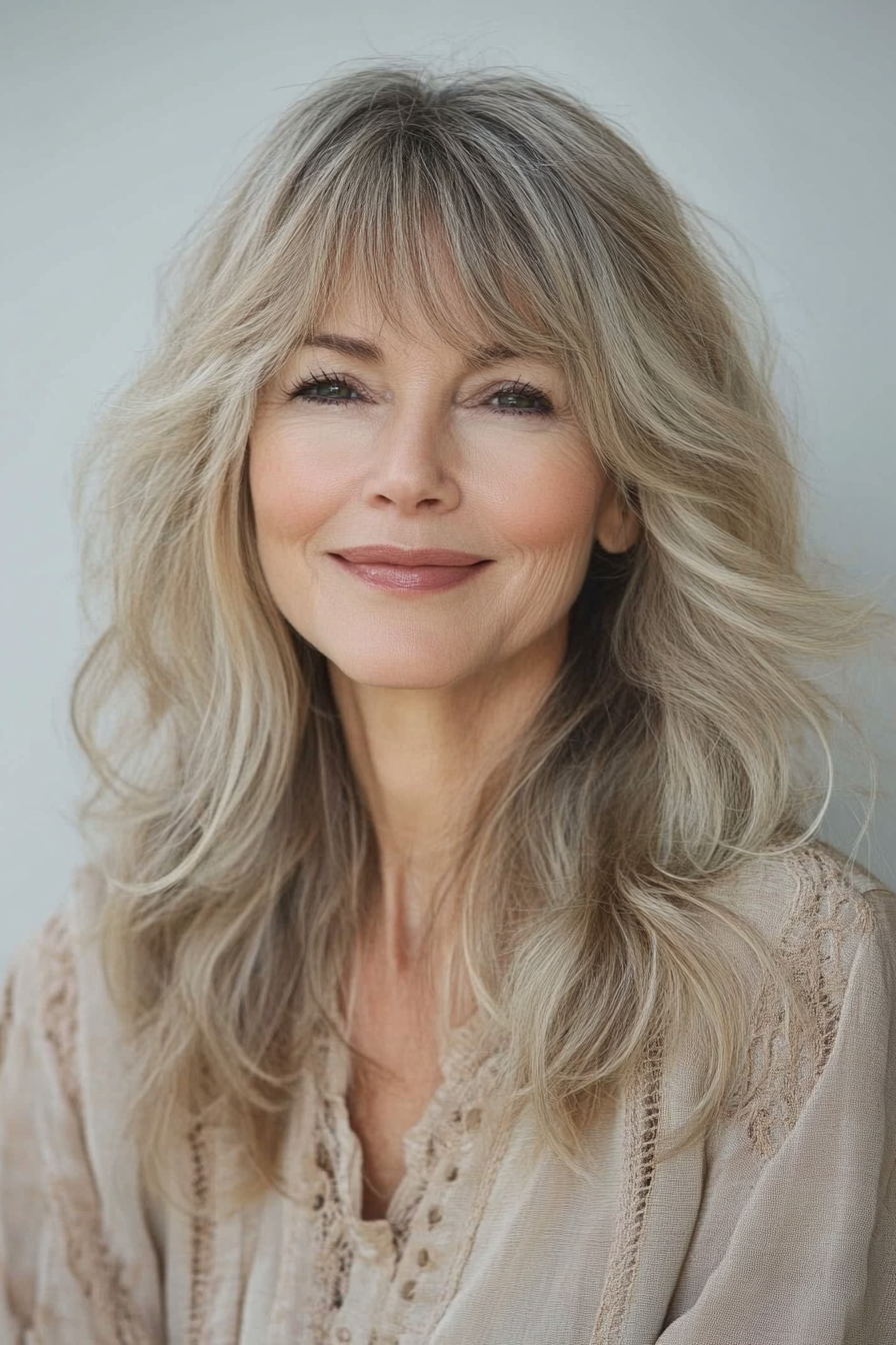 7. Honey Blonde Soft Shag (Hairstyles For Women Over 50 With Long Hair) - Hairstyles For Women Over 50 With Long Hair