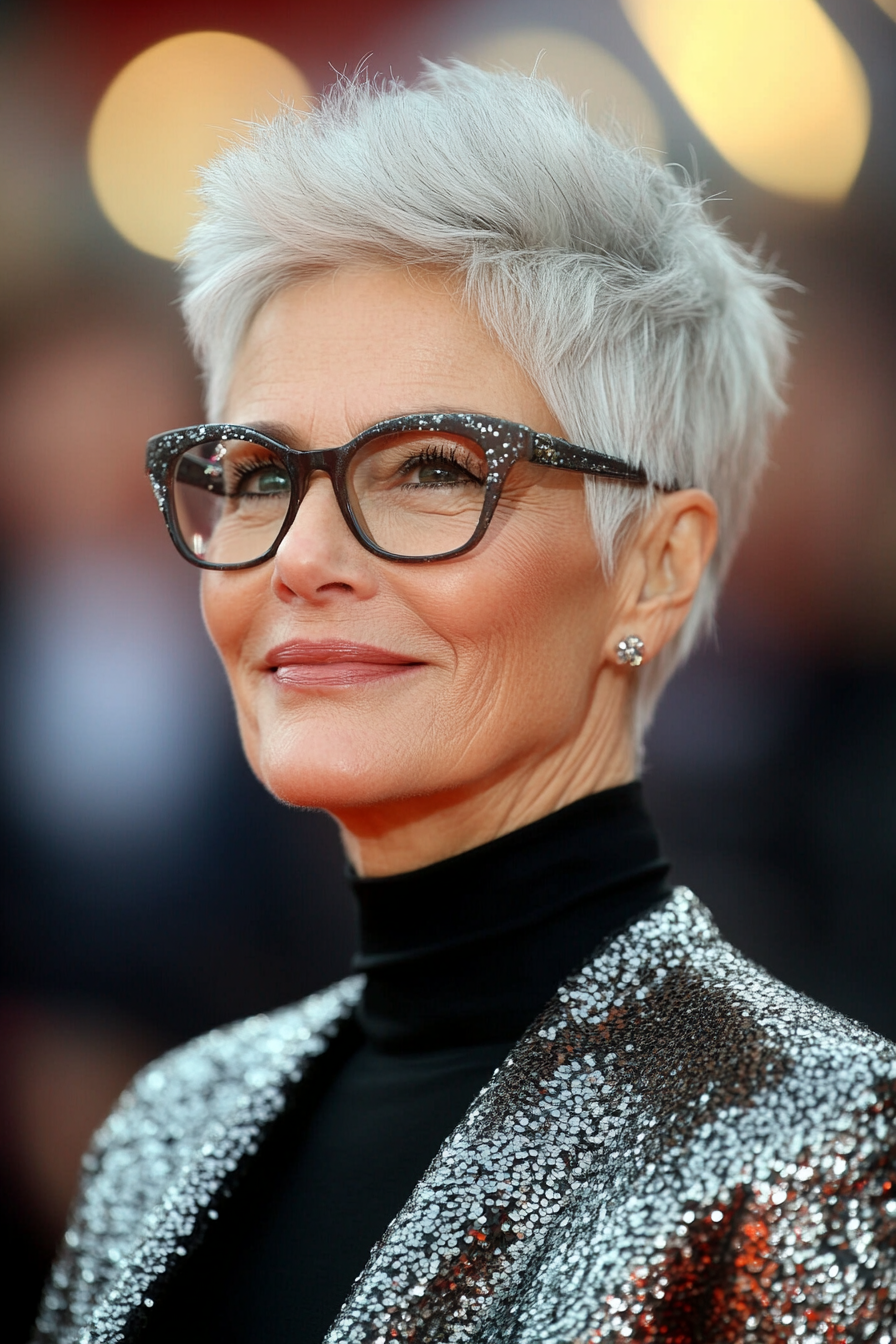 8. Salt-and-Pepper Textured Crop (Short Hairstyles For Women Over 70 With Glasses) - Short Hairstyles For Women Over 70 With Glasses