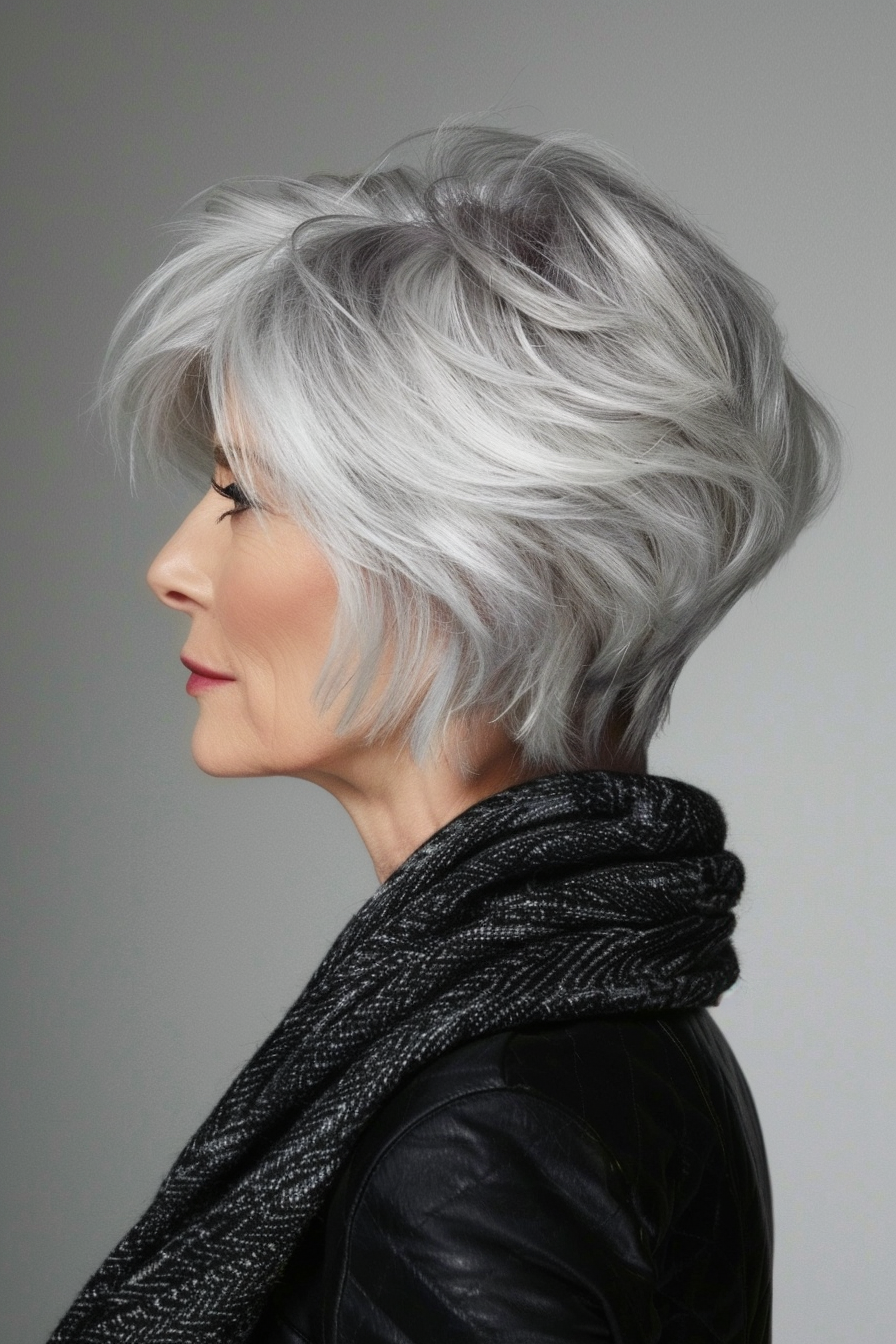 9. Asymmetrical Gray Bob - Short Hairstyles For Women Over 60