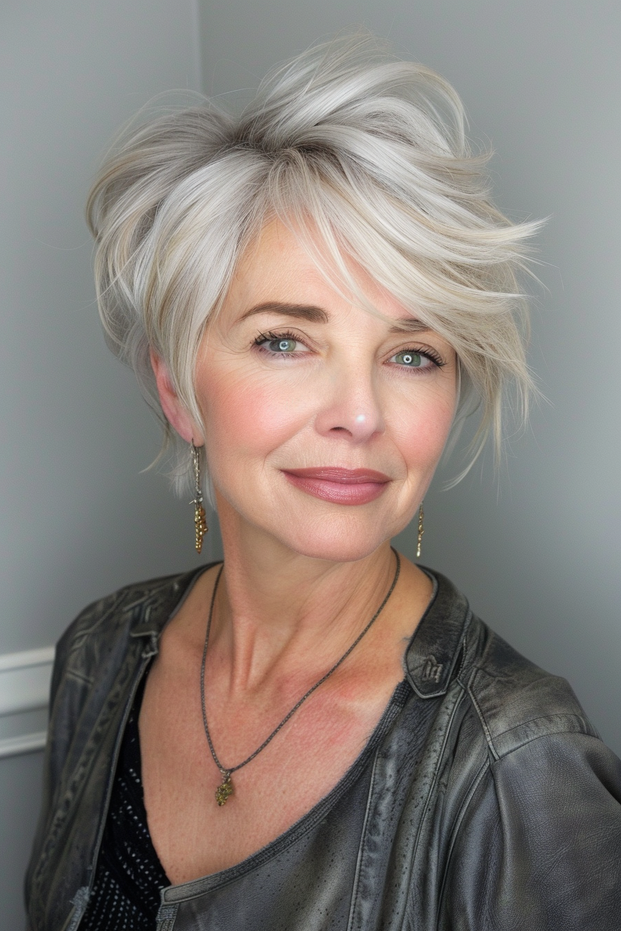 9. Low Maintenance Pixie in Natural Grey - Short Hairstyles For Women Over 60 With Fine Hair