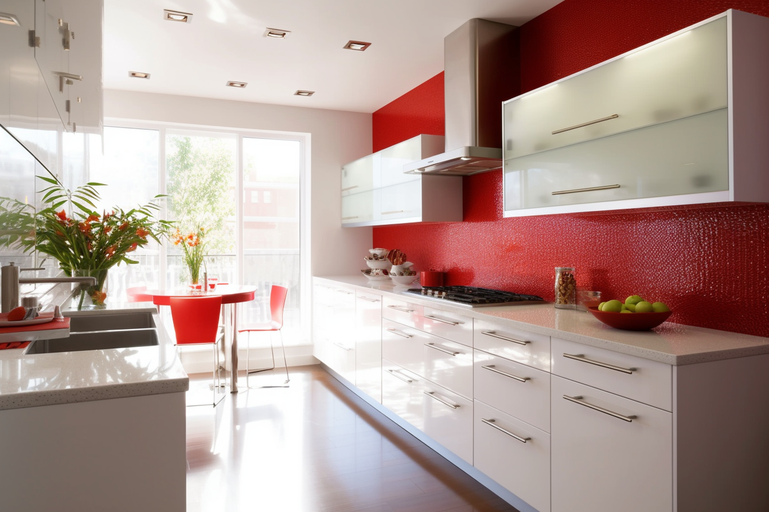 9. Red and White Color Scheme - Contemporary Kitchen