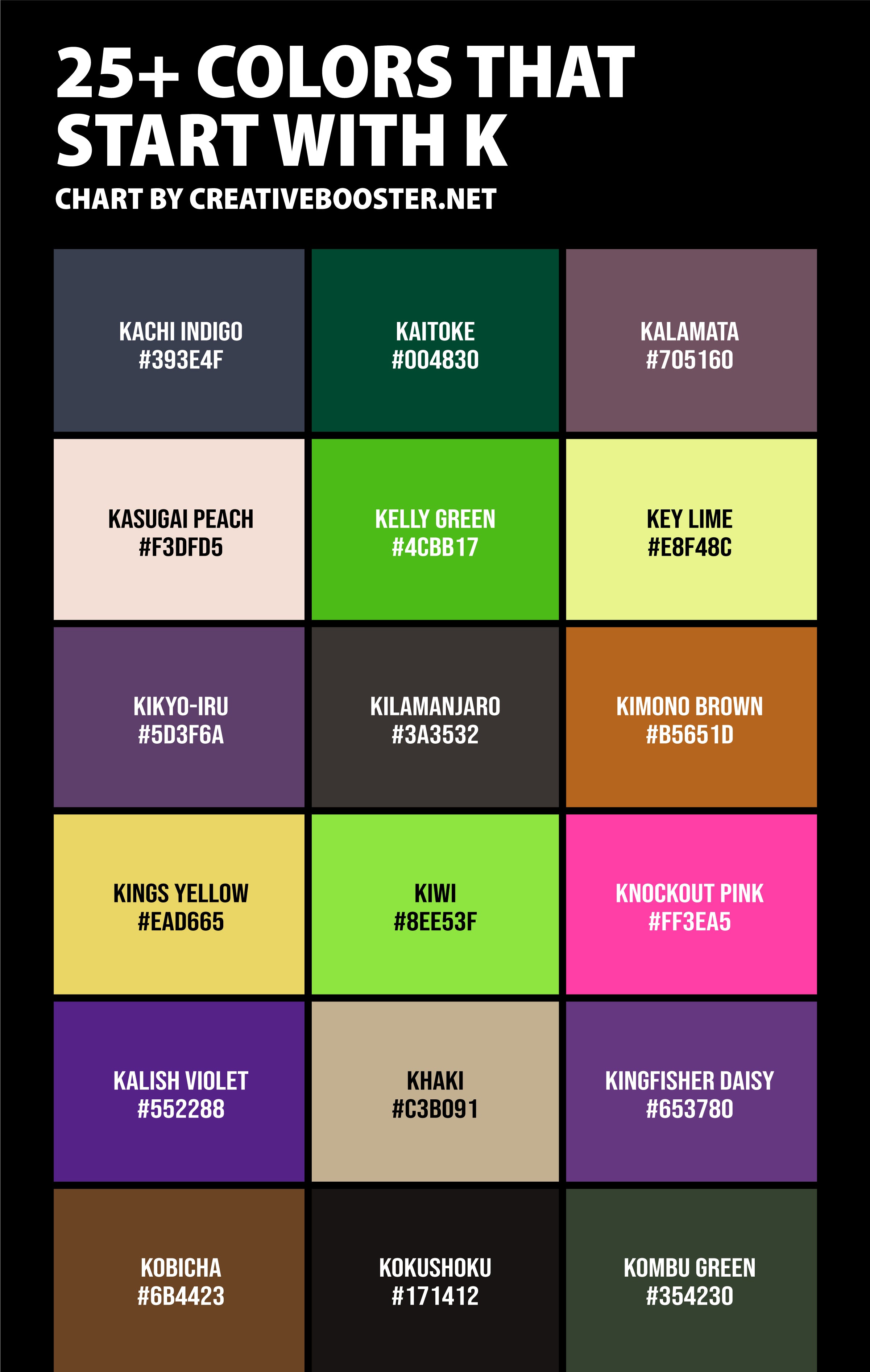 25+ Colors that Start with K (Names and Color Codes) – CreativeBooster