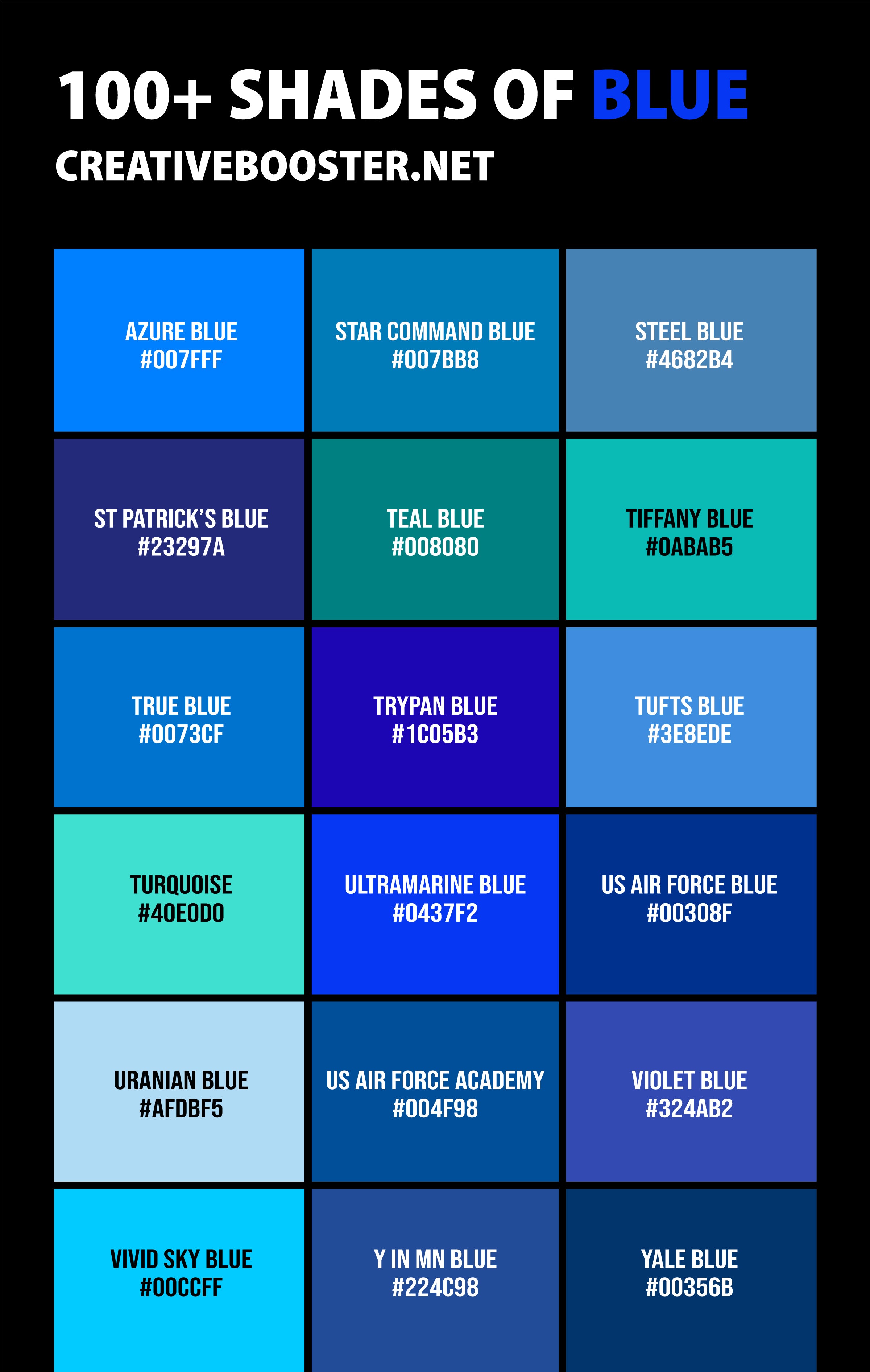 Different Shades Of Blue  Blue shades colors, Types of blue colour,  Pantone color chart