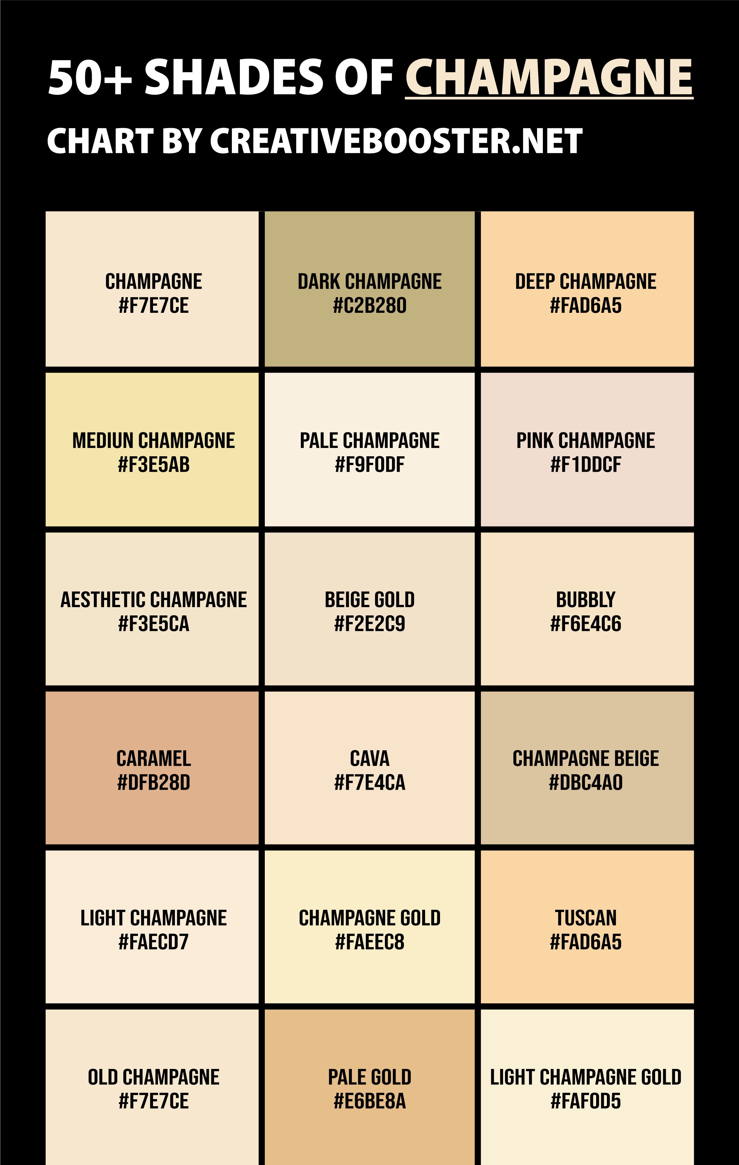 50+ Shades Of Champagne Color (Names, Hex, Rgb & Cmyk Codes) –  Creativebooster