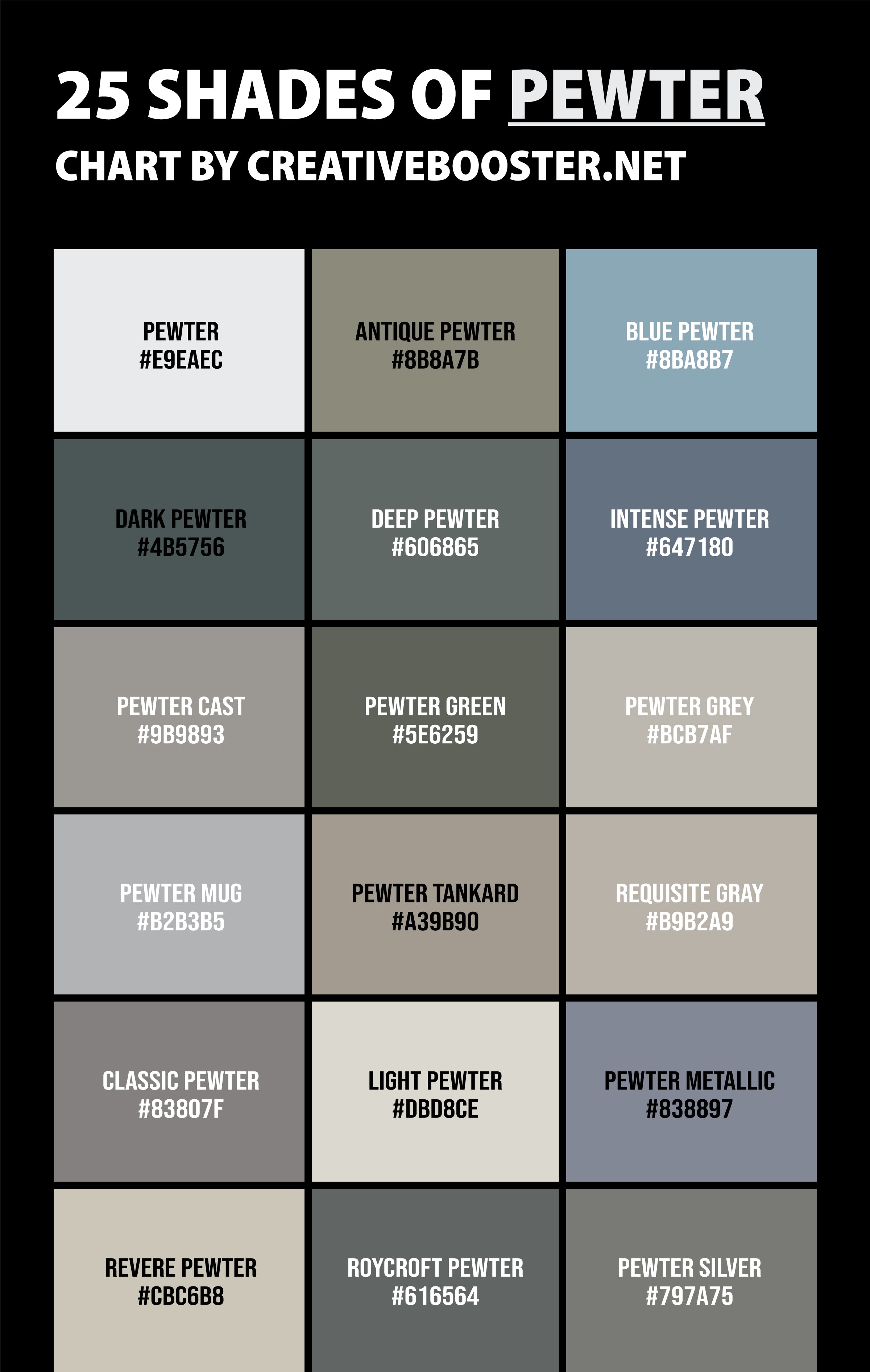 Shades-of-Pewter-Color-chart-with-names-and-hex-codes-Pinterest-tall