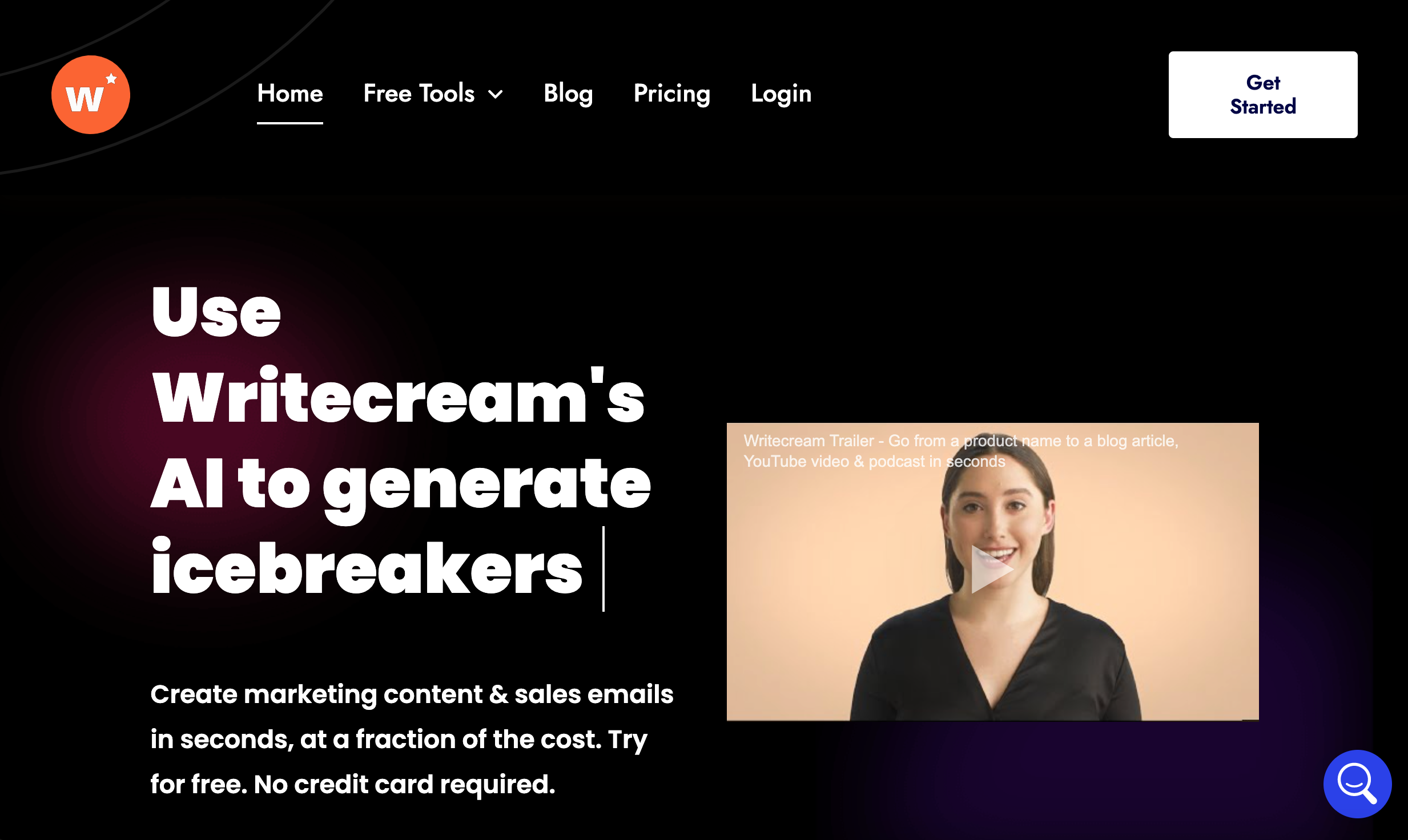 Writecream landing page