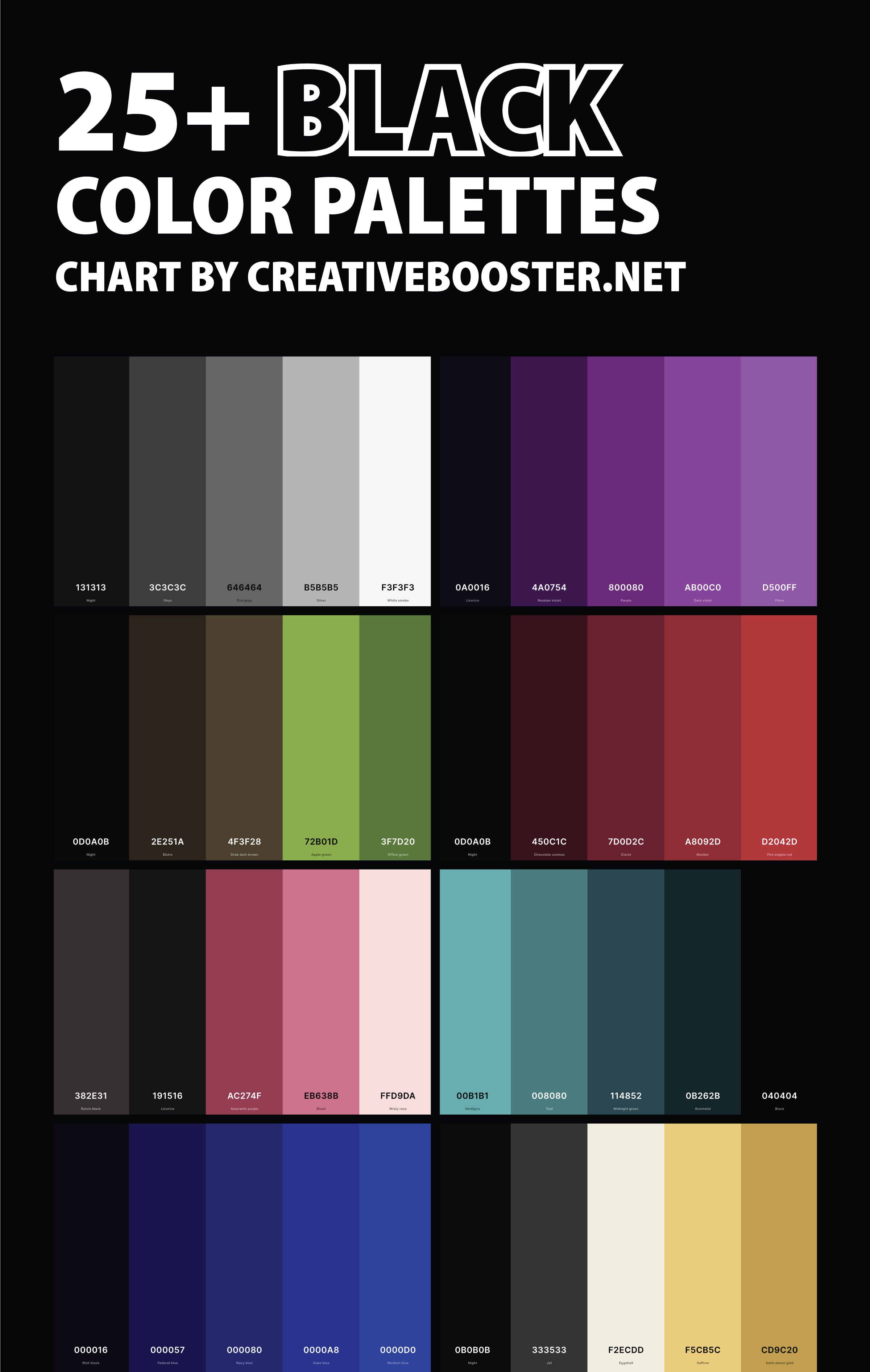 25+ Best Black Color Palettes with Names and Hex Codes – CreativeBooster