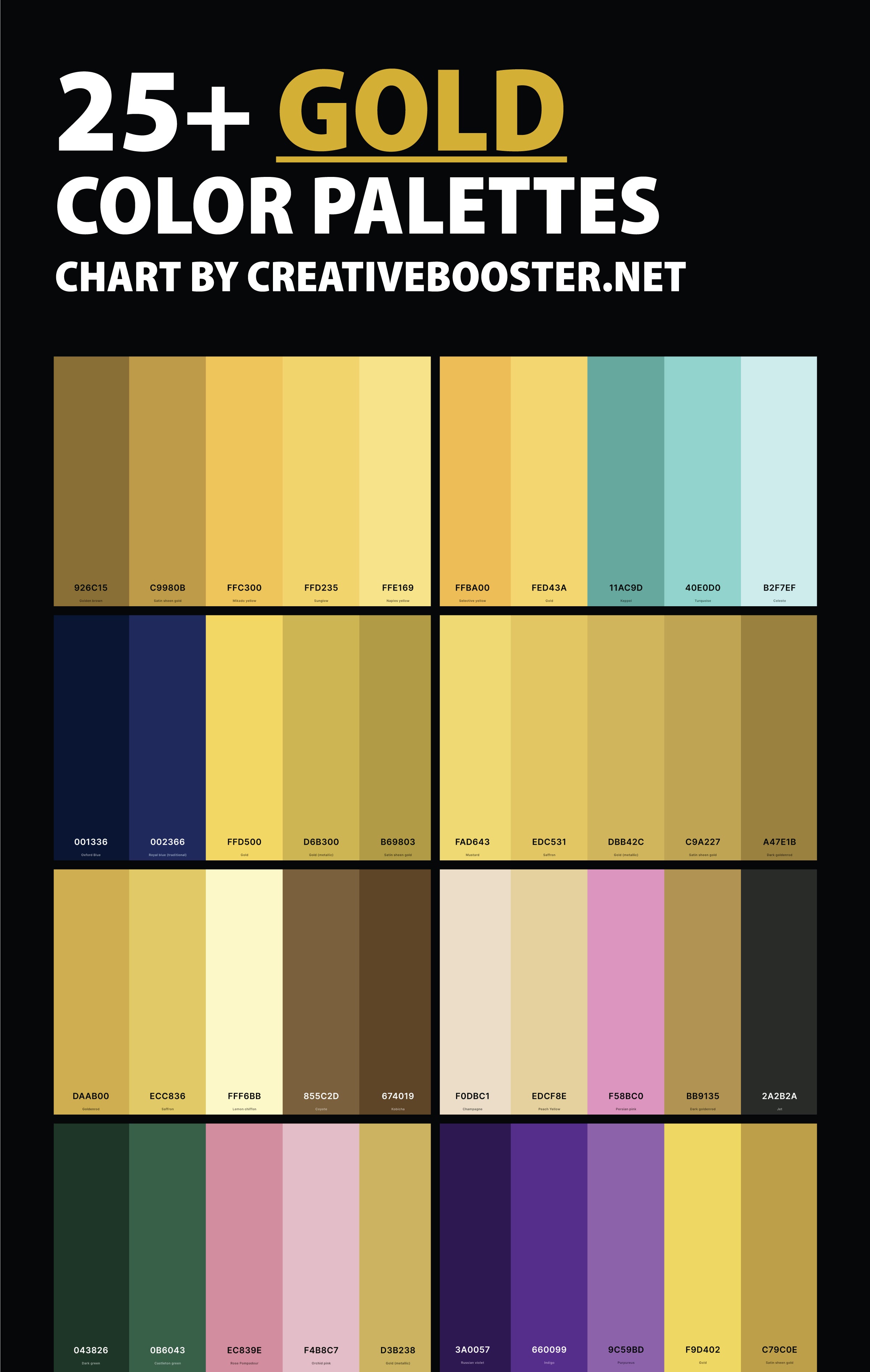 gold-color-palettes-chart-with-names-and-hex-codes-pinterest