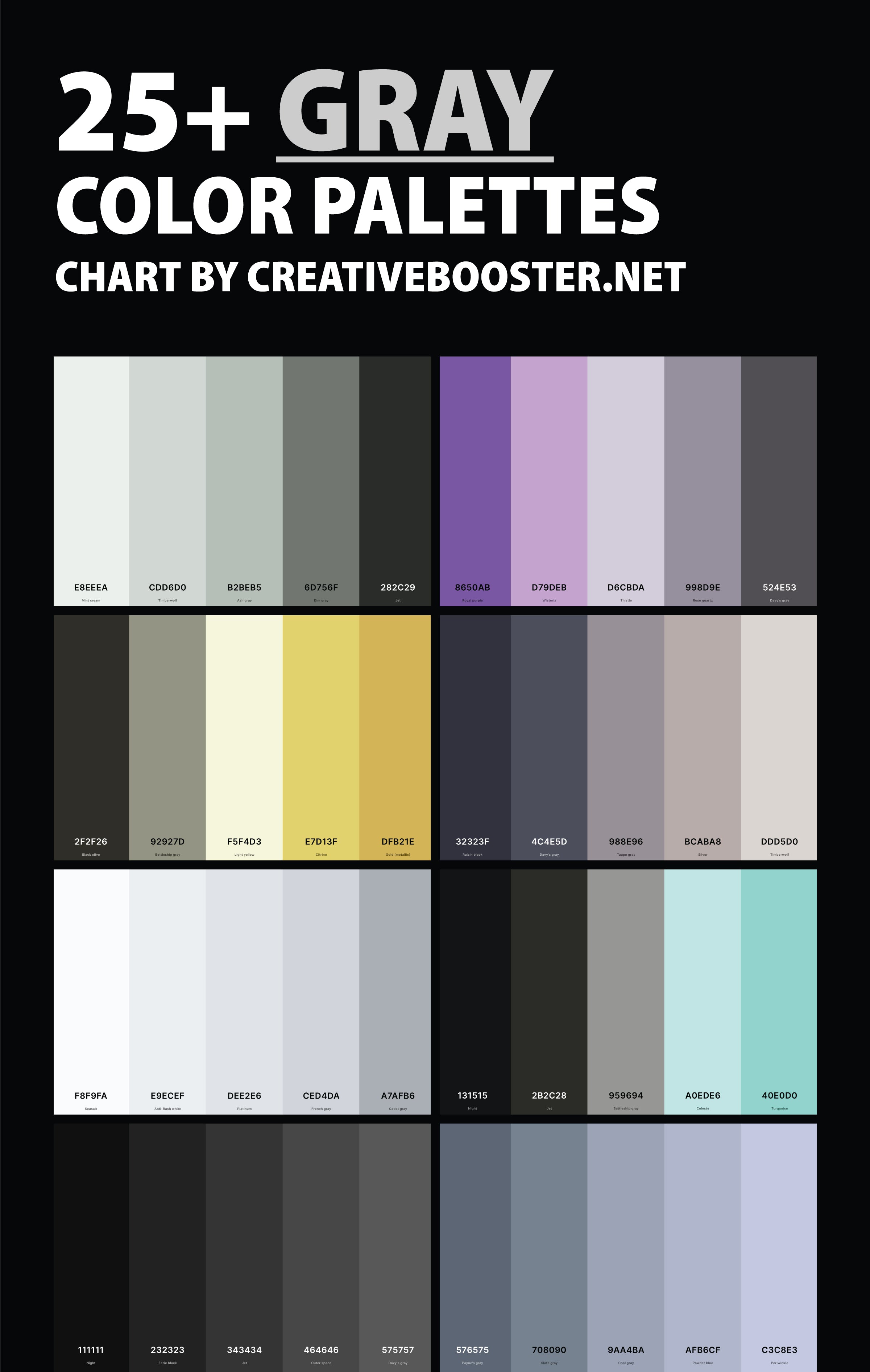 gray-color-palettes-chart-with-names-and-hex-codes-pinterest