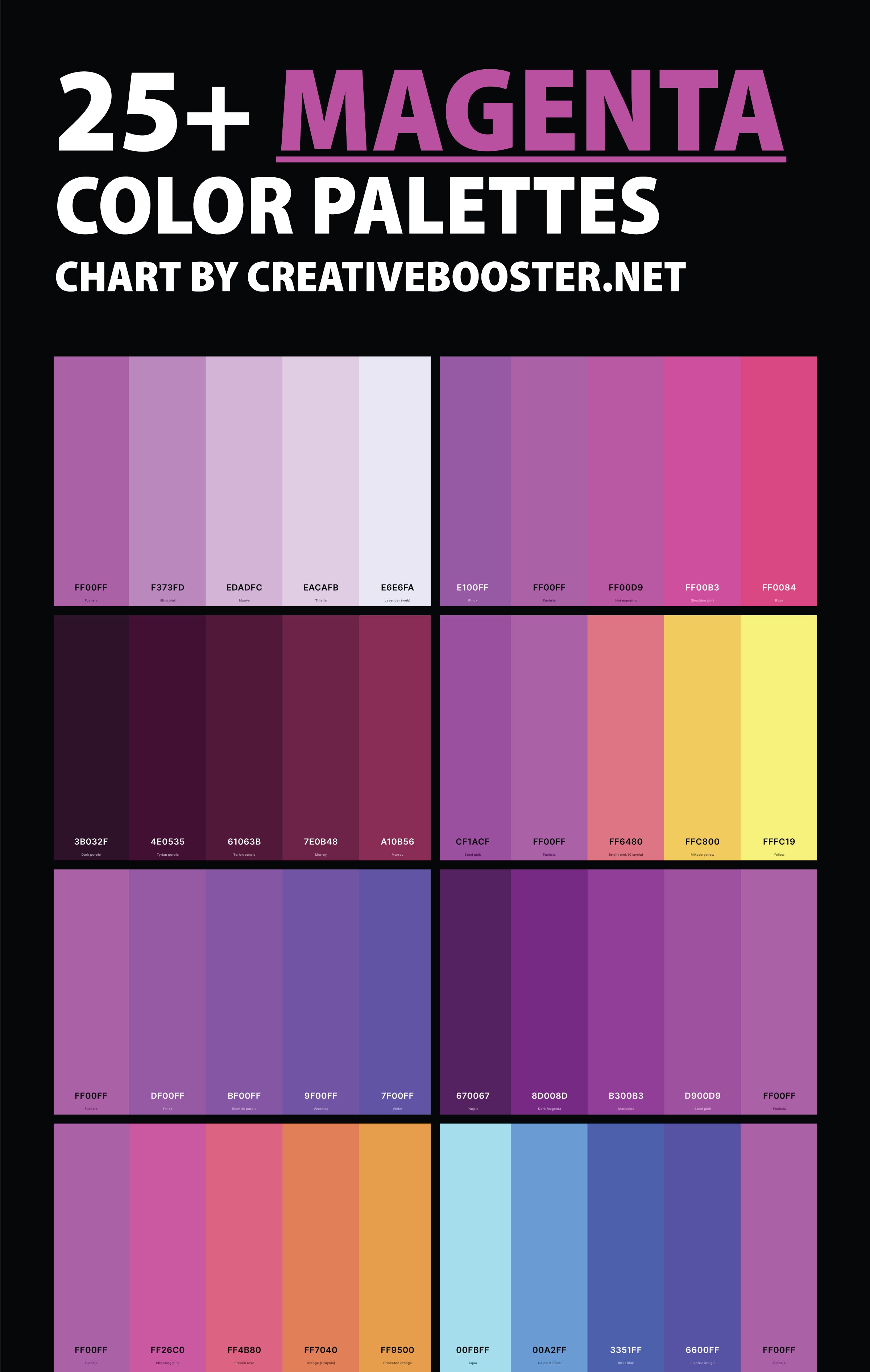 magenta-color-palettes-chart-with-names-and-hex-codes-pinterest