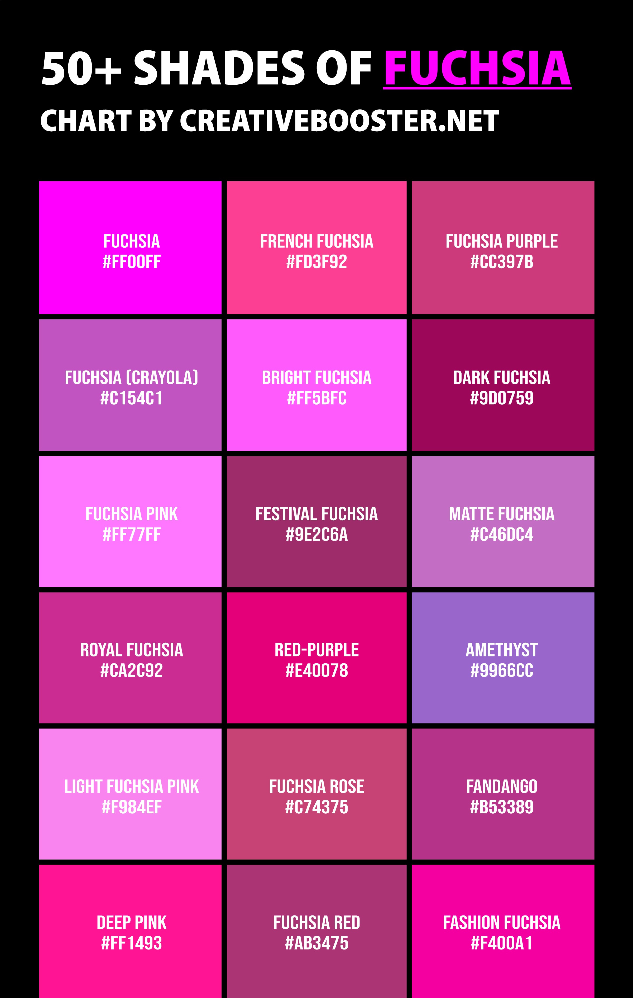 50+ Shades of Fuchsia Color (Names, HEX, RGB, & CMYK Codes ...