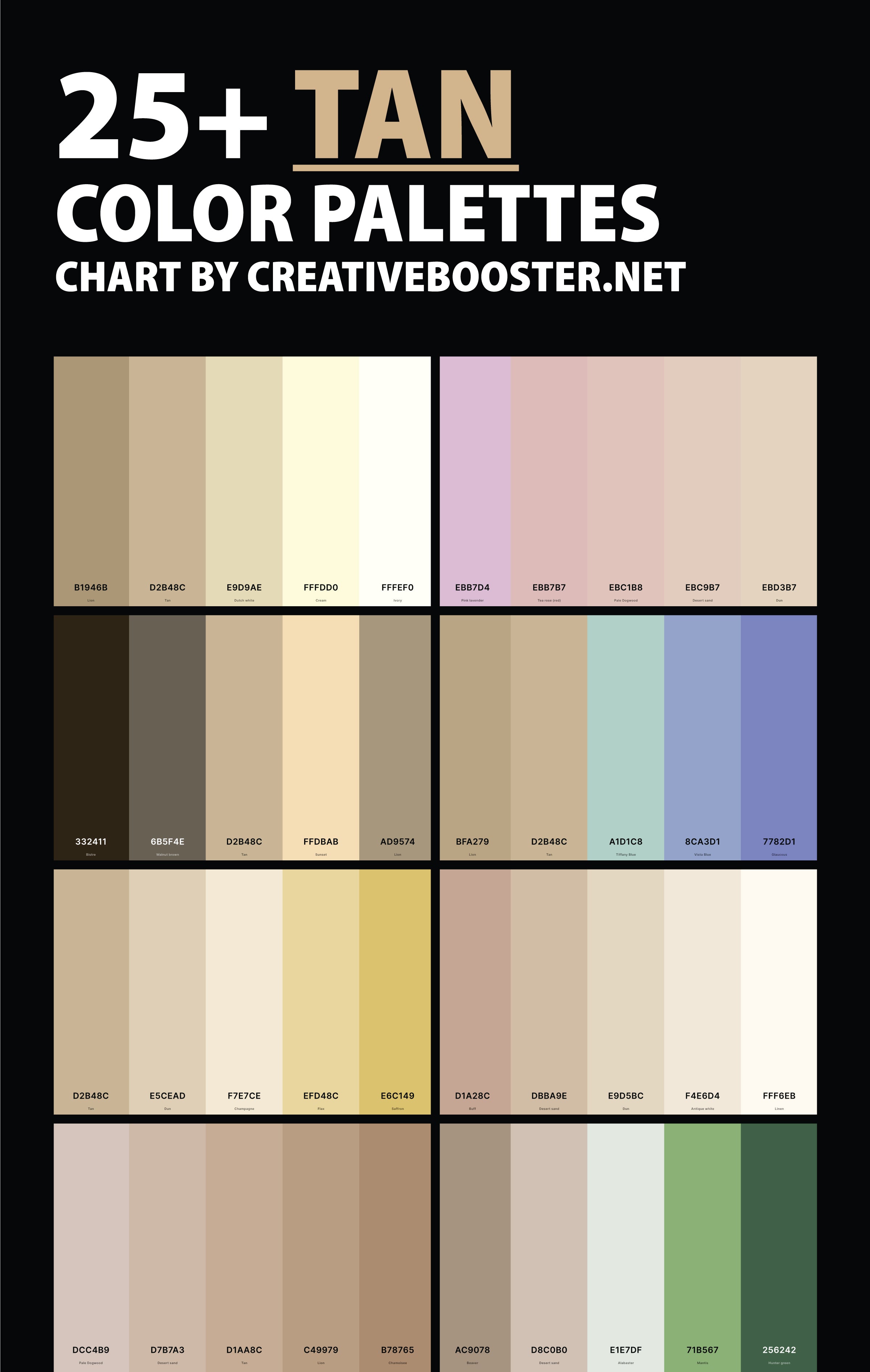 tan-color-palettes-chart-with-names-and-hex-codes-pinterest