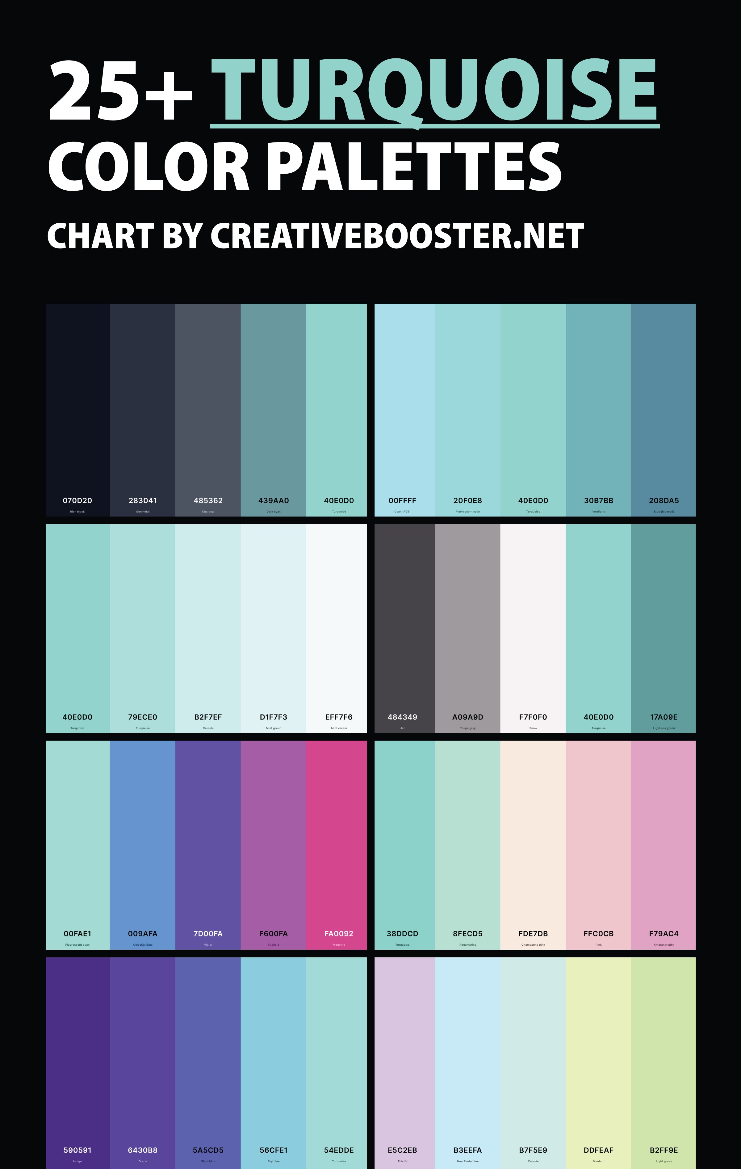 turquoise-color-palettes-chart-with-names-and-hex-codes-pinterest