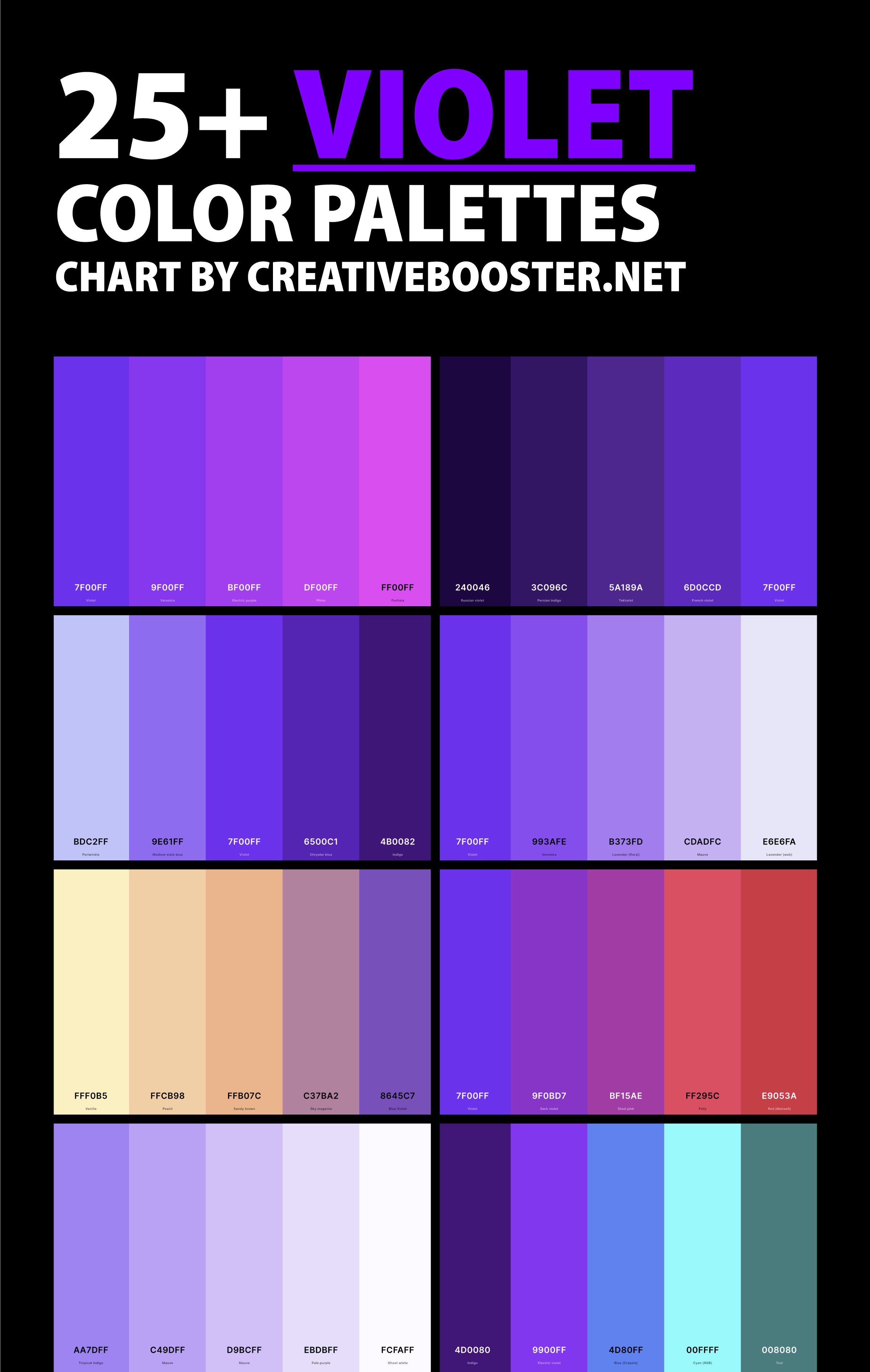 violet-color-palettes-chart-with-names-and-hex-codes-pinterest