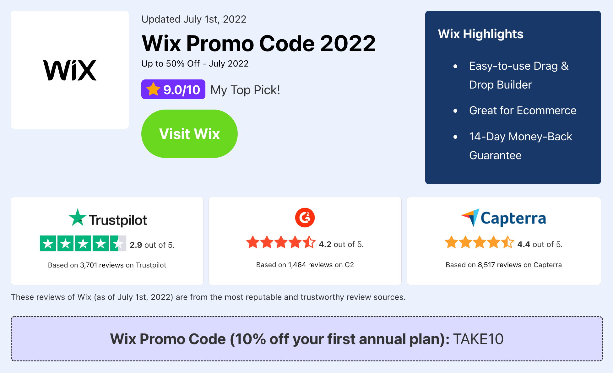 wix business plan promo code