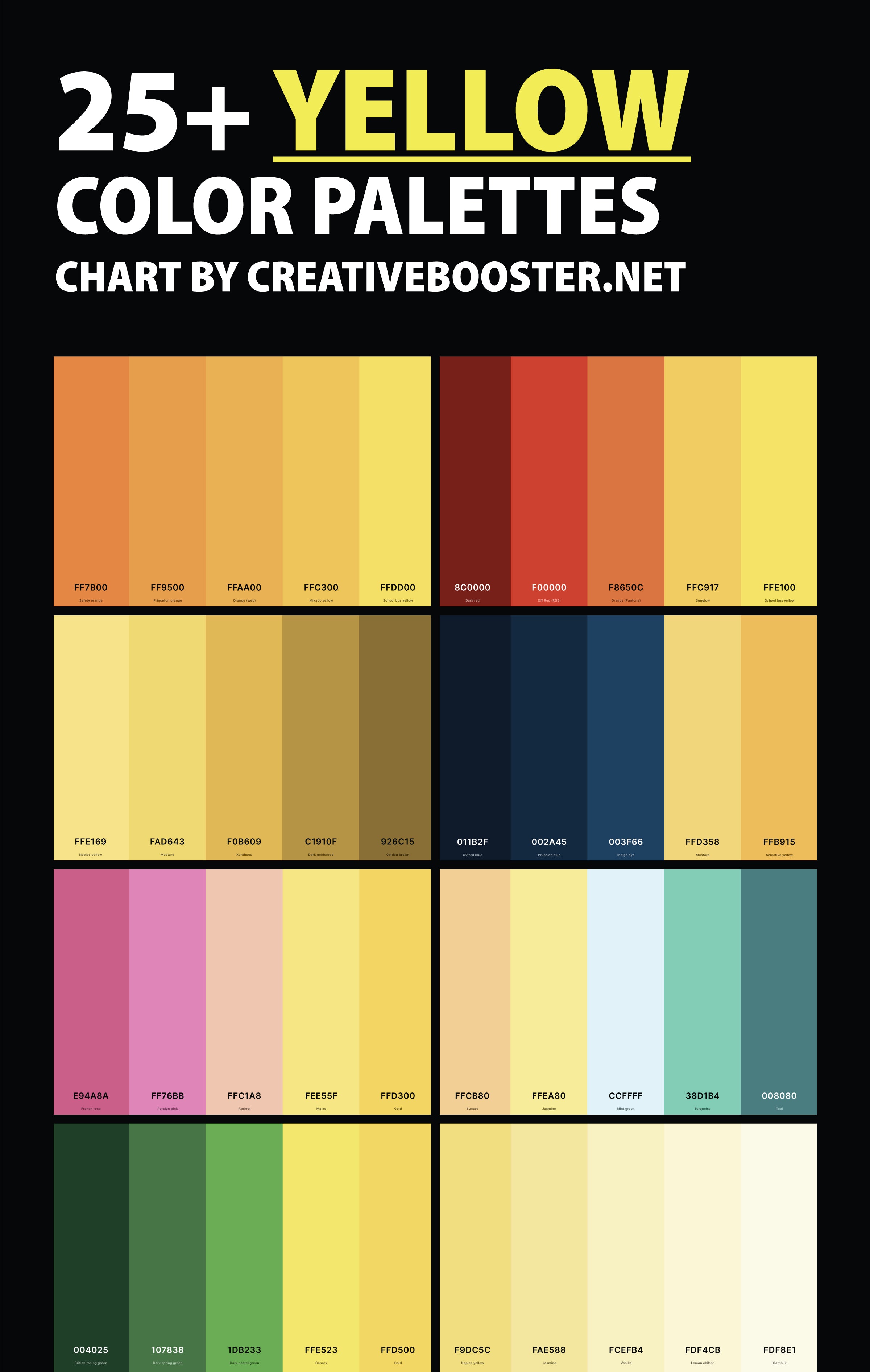 yellow-color-palettes-chart-with-names-and-hex-codes-pinterest
