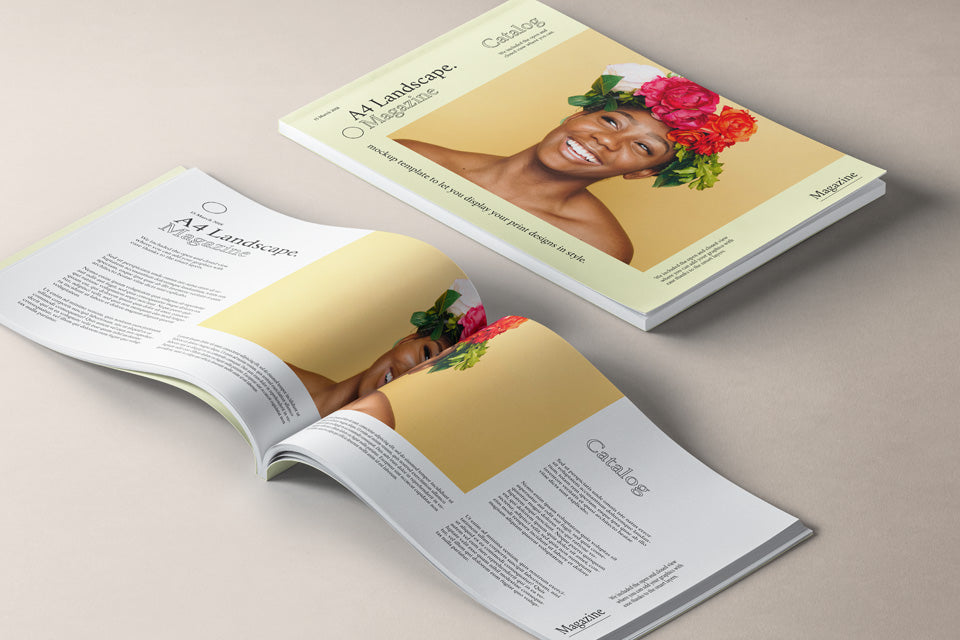 Download Free A4 Landscape Magazine Mockup in Isometric View - CreativeBooster