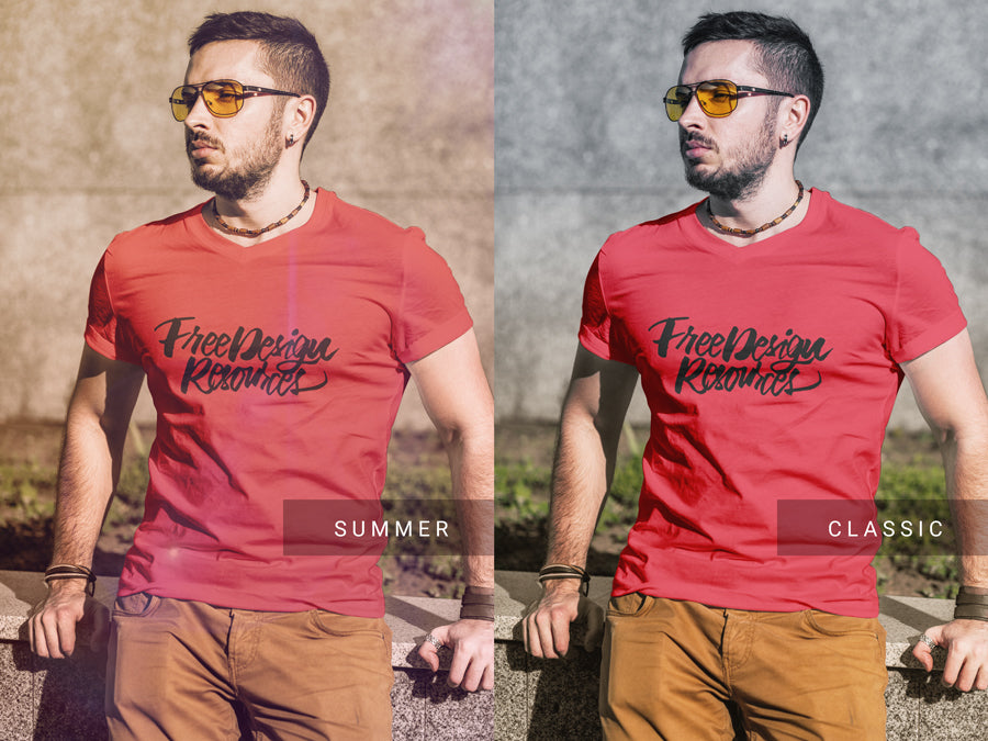 Download Free Man with Sunglasses Wearing T-Shirt PSD Fashion Mockup - CreativeBooster