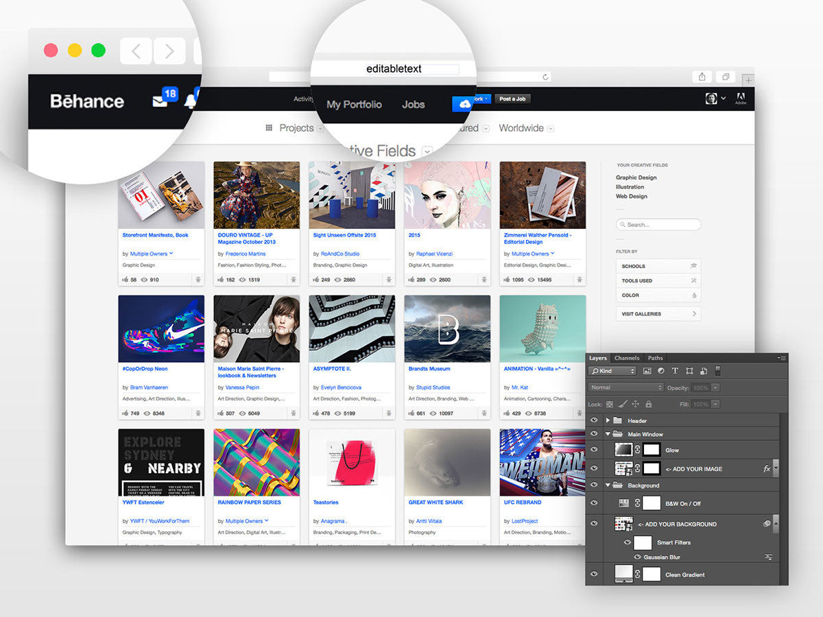 Фотошоп в браузере. Создать портфолио на Behance. Как создать портфолио на Behance. Как создать портфолио на бехаинс.