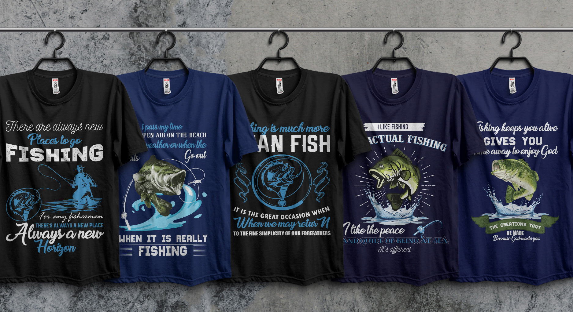 Download Fishing T-Shirts Design Bundle With Free Mockup ...