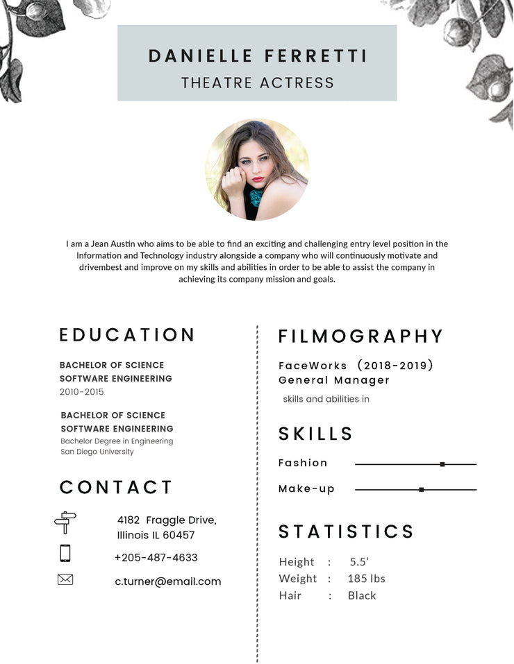 Free Theatre Actress Photo Resume Cv Template In Photoshop Psd Illu Creativebooster